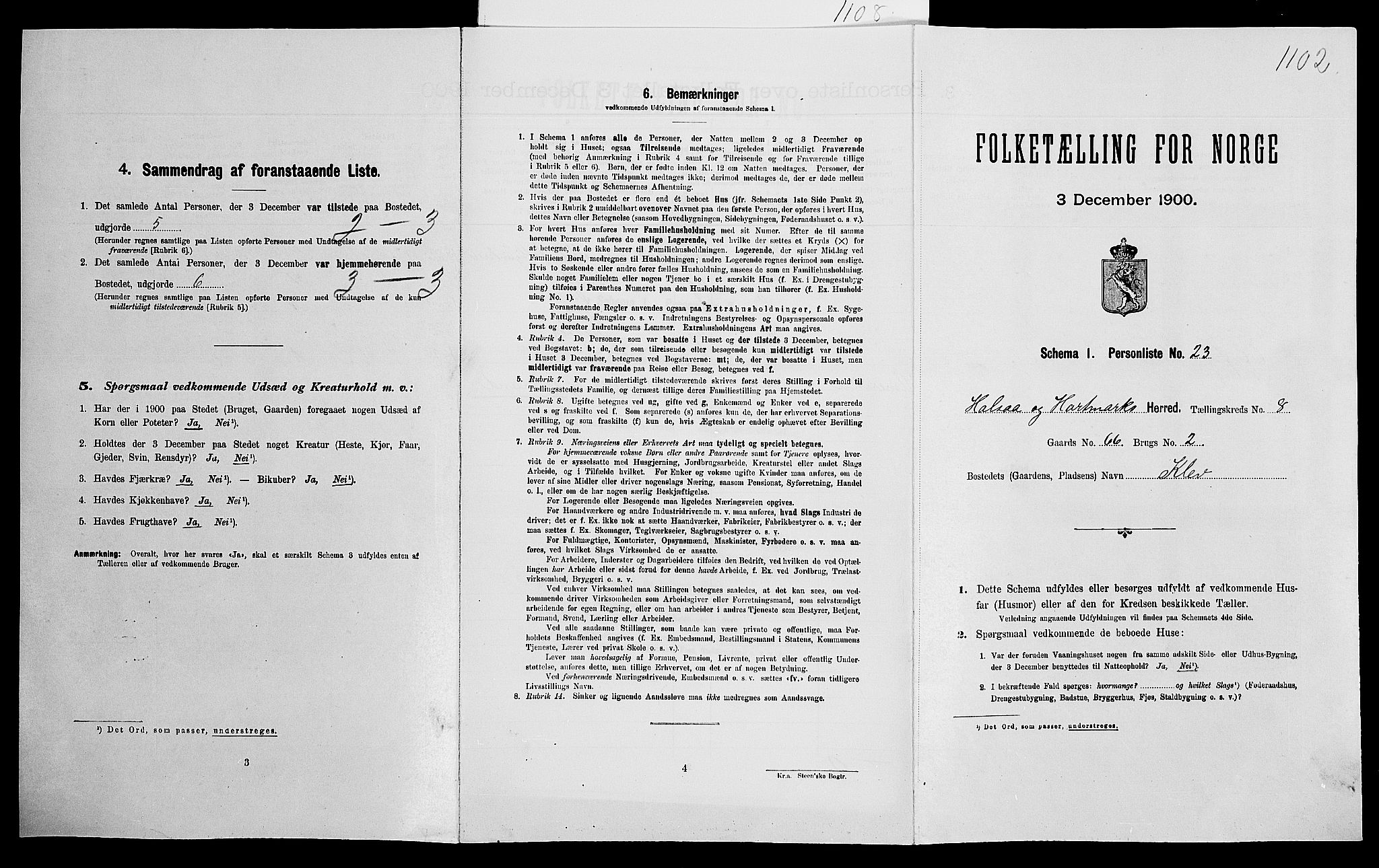 SAK, Folketelling 1900 for 1019 Halse og Harkmark herred, 1900, s. 1190