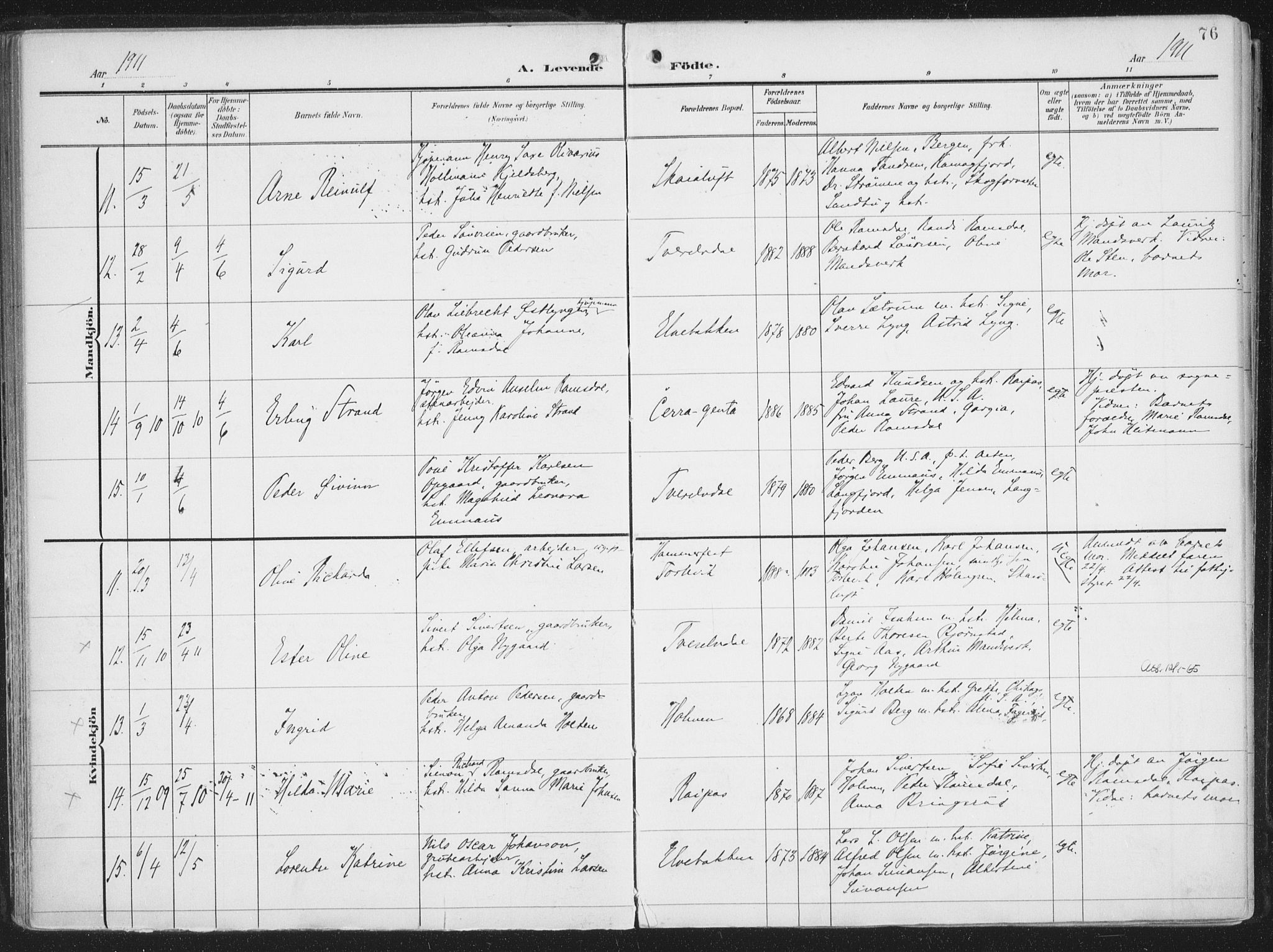 Alta sokneprestkontor, AV/SATØ-S-1338/H/Ha/L0005.kirke: Ministerialbok nr. 5, 1904-1918, s. 76