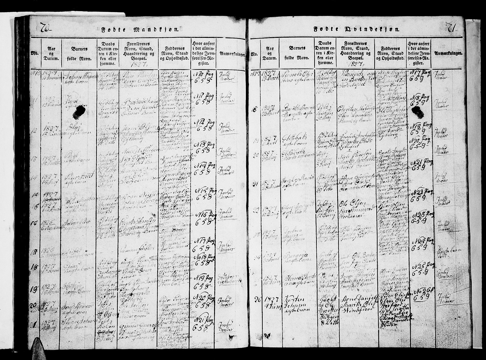 Ministerialprotokoller, klokkerbøker og fødselsregistre - Nordland, AV/SAT-A-1459/853/L0773: Klokkerbok nr. 853C01, 1821-1859, s. 70-71