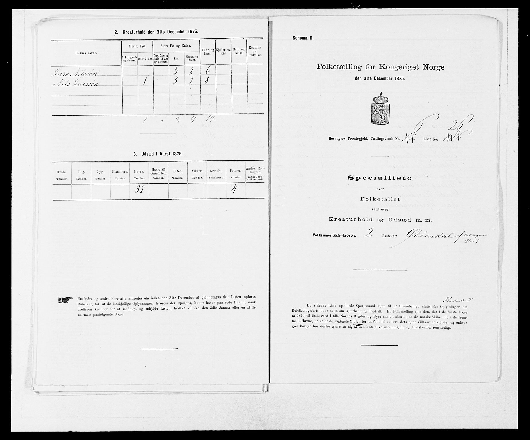 SAB, Folketelling 1875 for 1253P Hosanger prestegjeld, 1875, s. 552