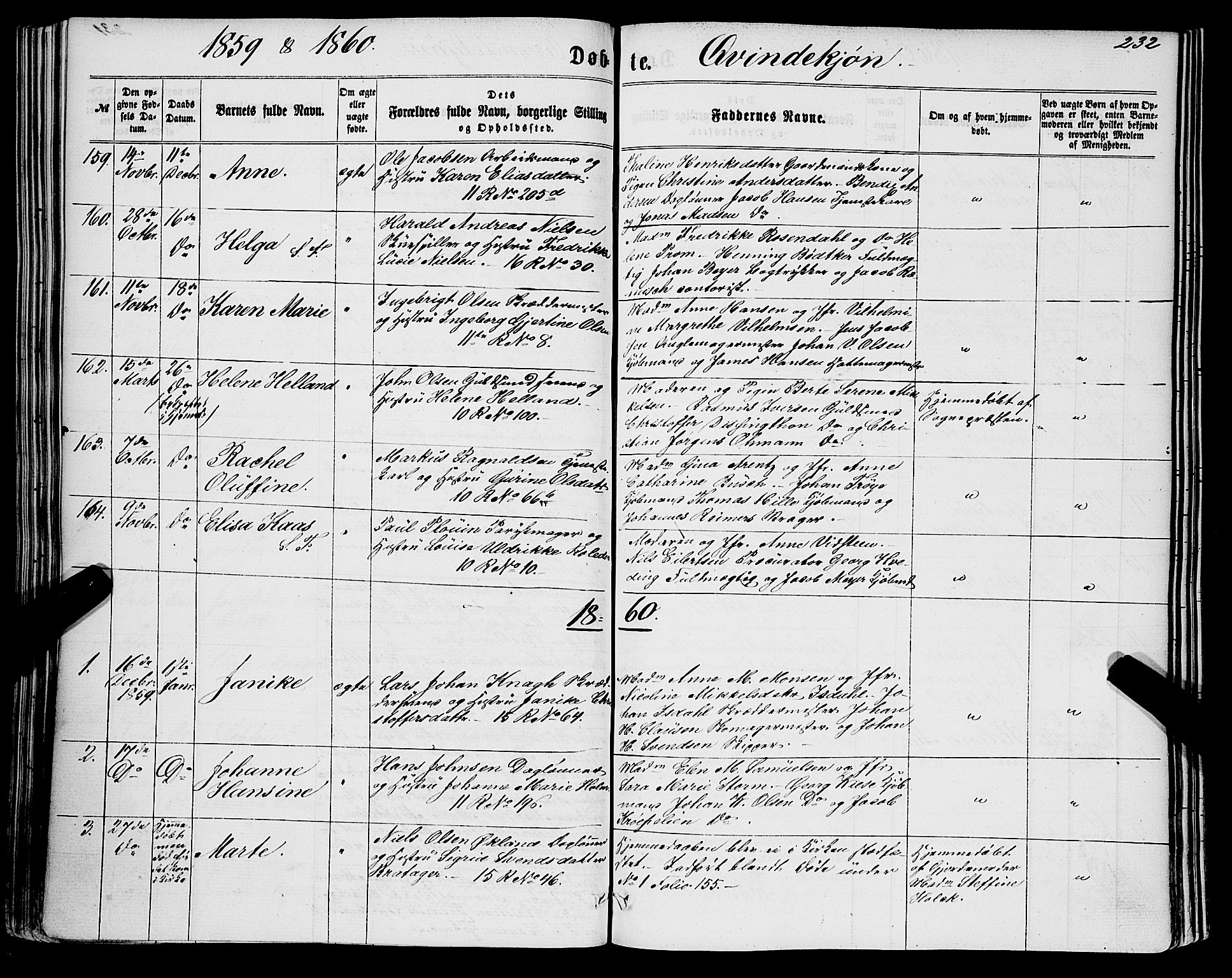 Domkirken sokneprestembete, AV/SAB-A-74801/H/Haa/L0021: Ministerialbok nr. B 4, 1859-1871, s. 232