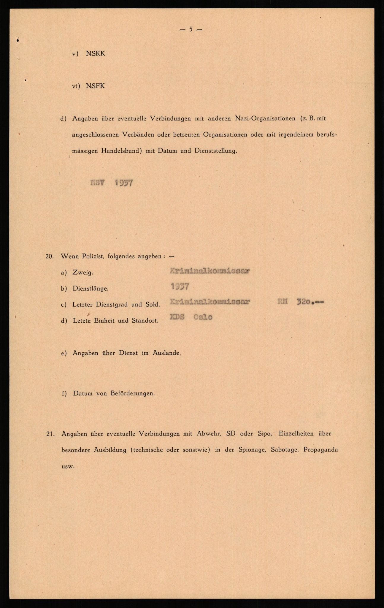 Forsvaret, Forsvarets overkommando II, AV/RA-RAFA-3915/D/Db/L0018: CI Questionaires. Tyske okkupasjonsstyrker i Norge. Tyskere., 1945-1946, s. 434