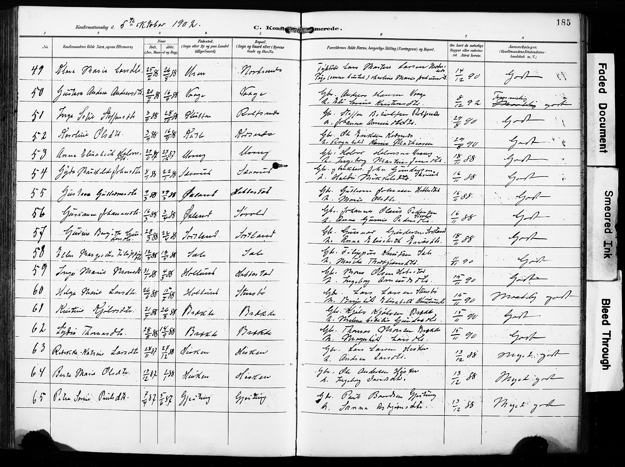Finnås sokneprestembete, AV/SAB-A-99925/H/Ha/Haa/Haac/L0002: Ministerialbok nr. C 2, 1895-1904, s. 185