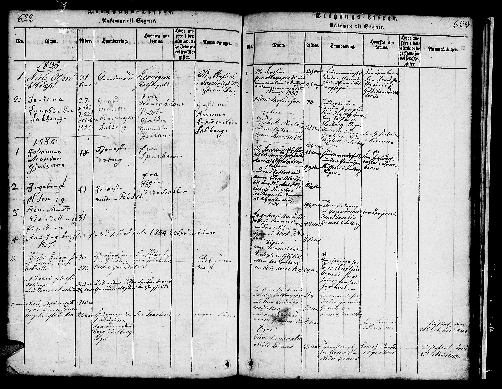 Ministerialprotokoller, klokkerbøker og fødselsregistre - Nord-Trøndelag, SAT/A-1458/731/L0310: Klokkerbok nr. 731C01, 1816-1874, s. 622-623