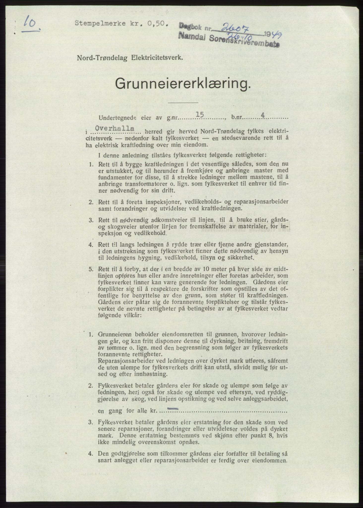 Namdal sorenskriveri, SAT/A-4133/1/2/2C: Pantebok nr. -, 1949-1949, Dagboknr: 2607/1949