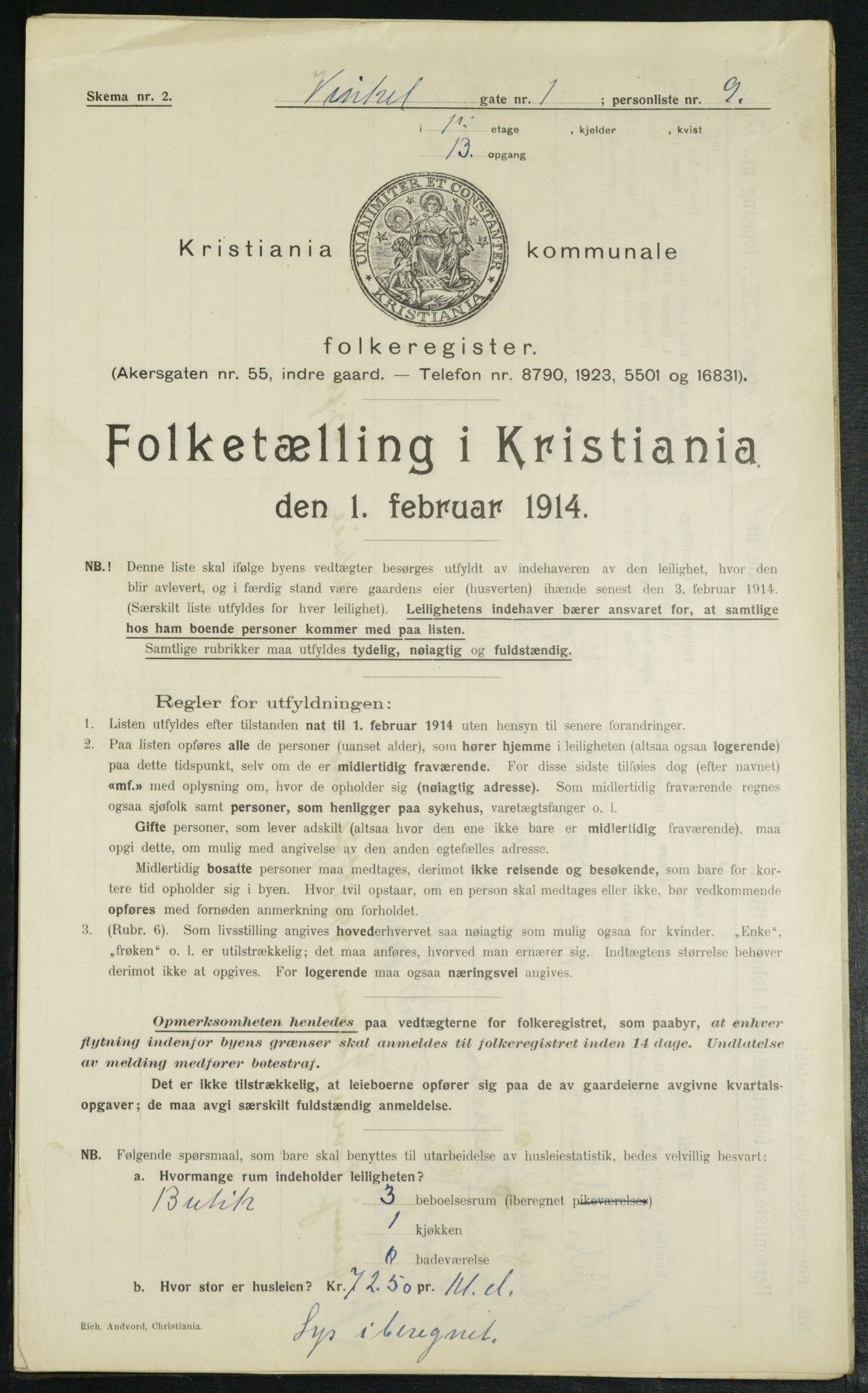 OBA, Kommunal folketelling 1.2.1914 for Kristiania, 1914, s. 124762