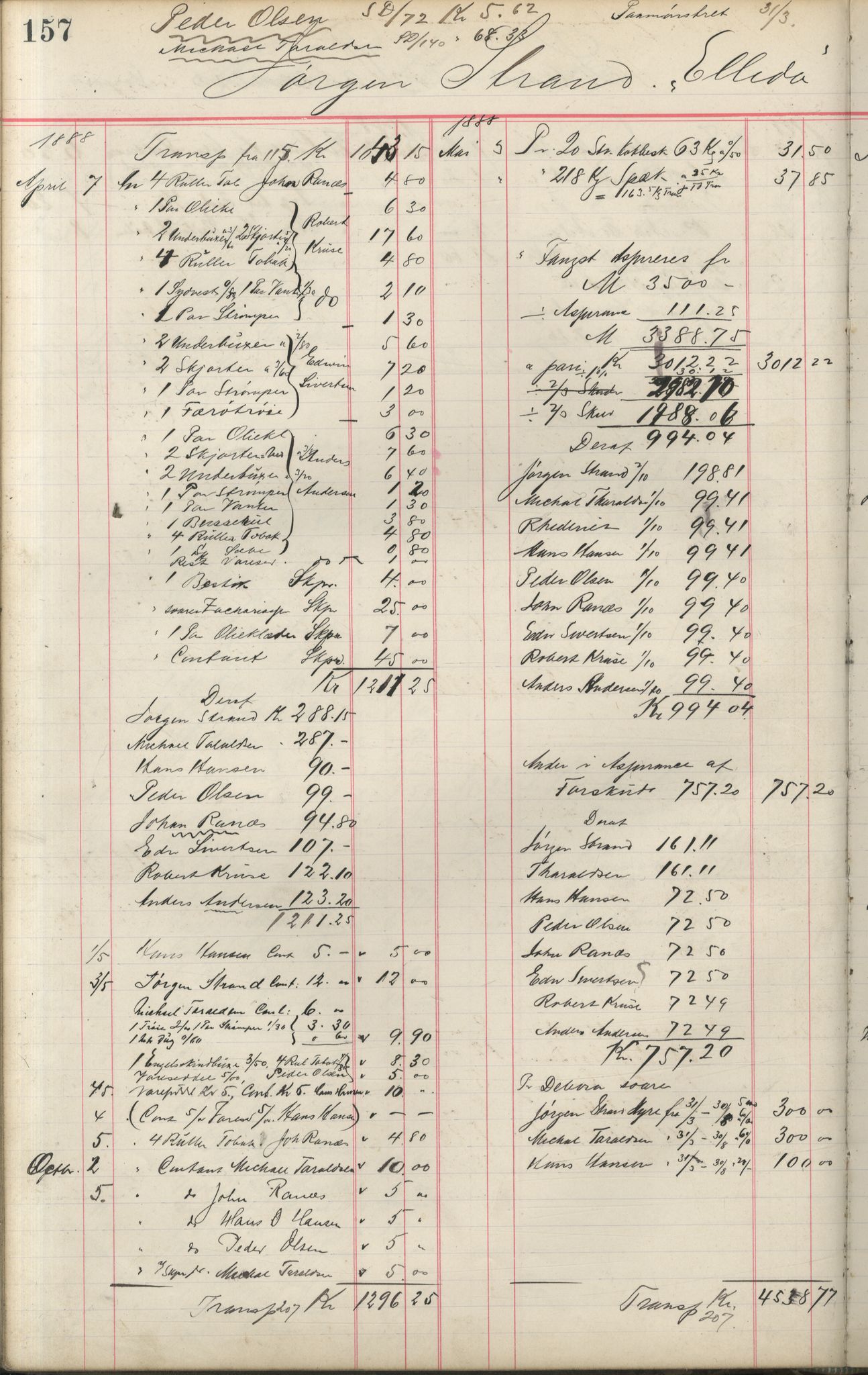Brodtkorb handel A/S, VAMU/A-0001/F/Fa/L0001/0002: Kompanibøker. Innensogns / Compagnibog for Indensogns Fiskere No 11, 1887-1889, s. 157