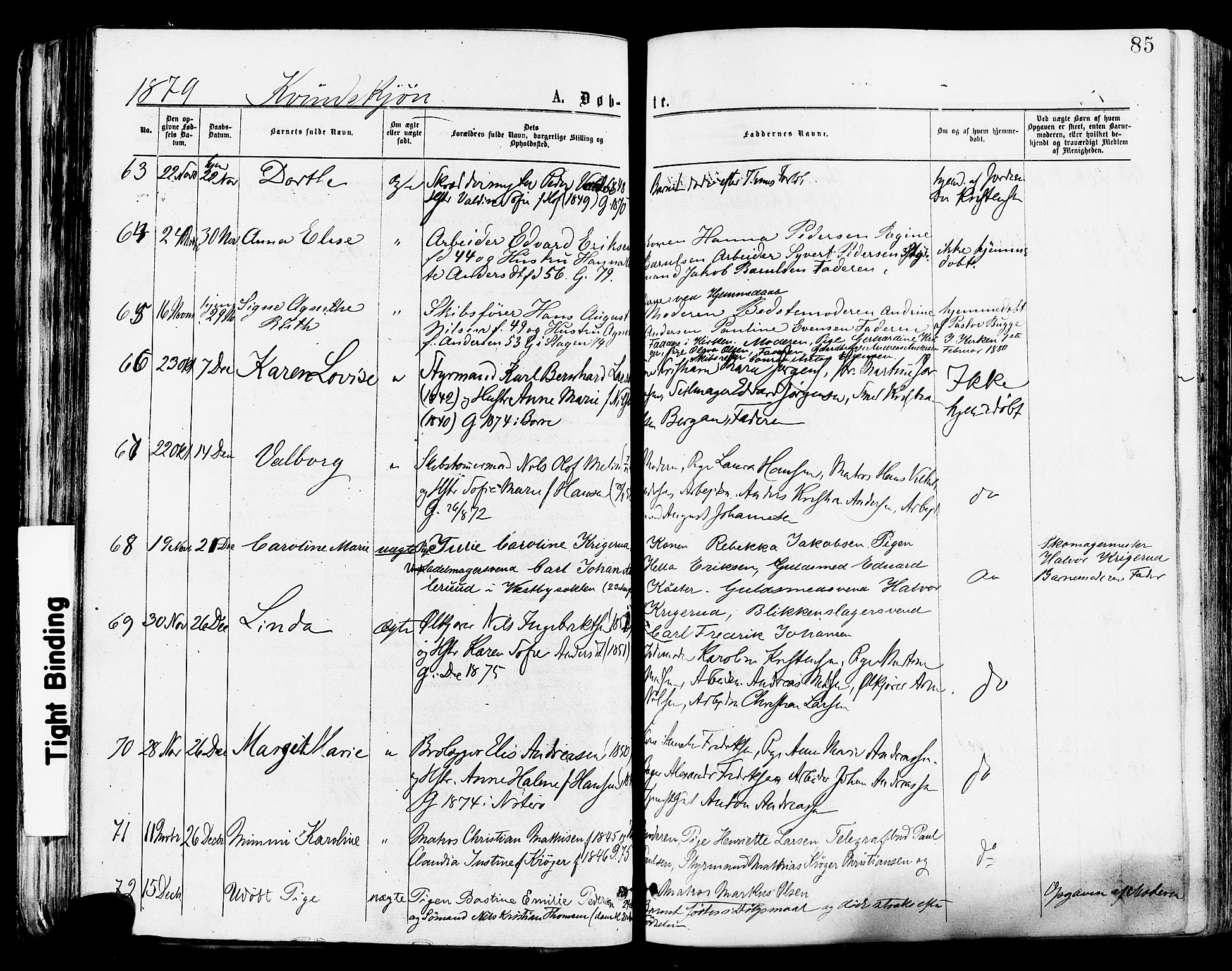Tønsberg kirkebøker, AV/SAKO-A-330/F/Fa/L0010: Ministerialbok nr. I 10, 1874-1880, s. 85