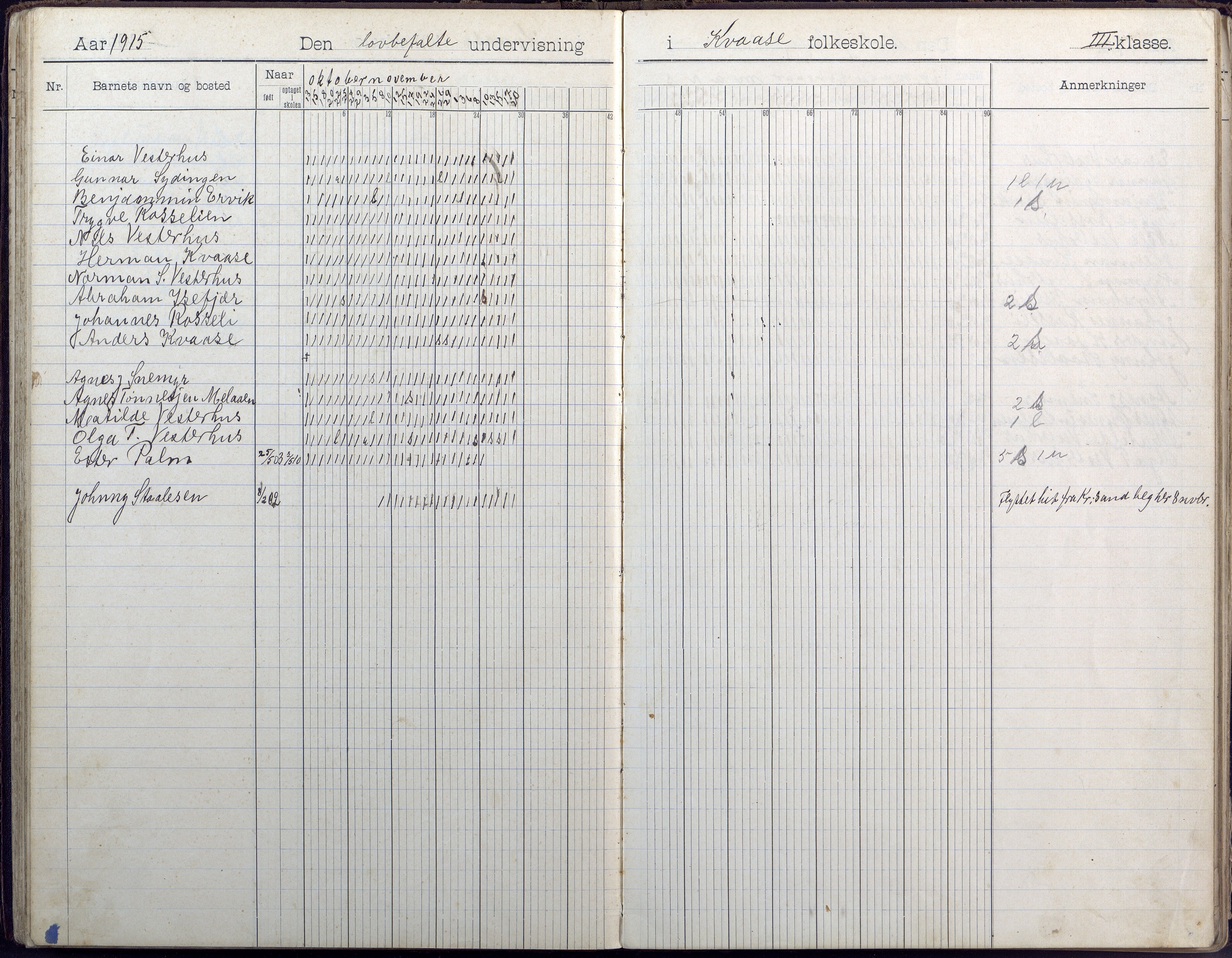 Høvåg kommune, AAKS/KA0927-PK/1/05/L0409: Dagbok, Kvåse folkeskole, 1908-1916