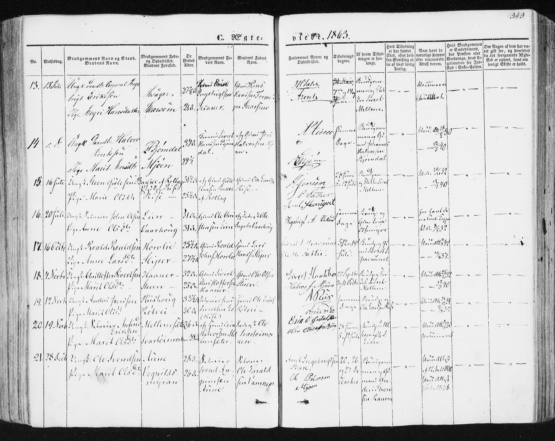 Ministerialprotokoller, klokkerbøker og fødselsregistre - Sør-Trøndelag, SAT/A-1456/678/L0899: Ministerialbok nr. 678A08, 1848-1872, s. 343