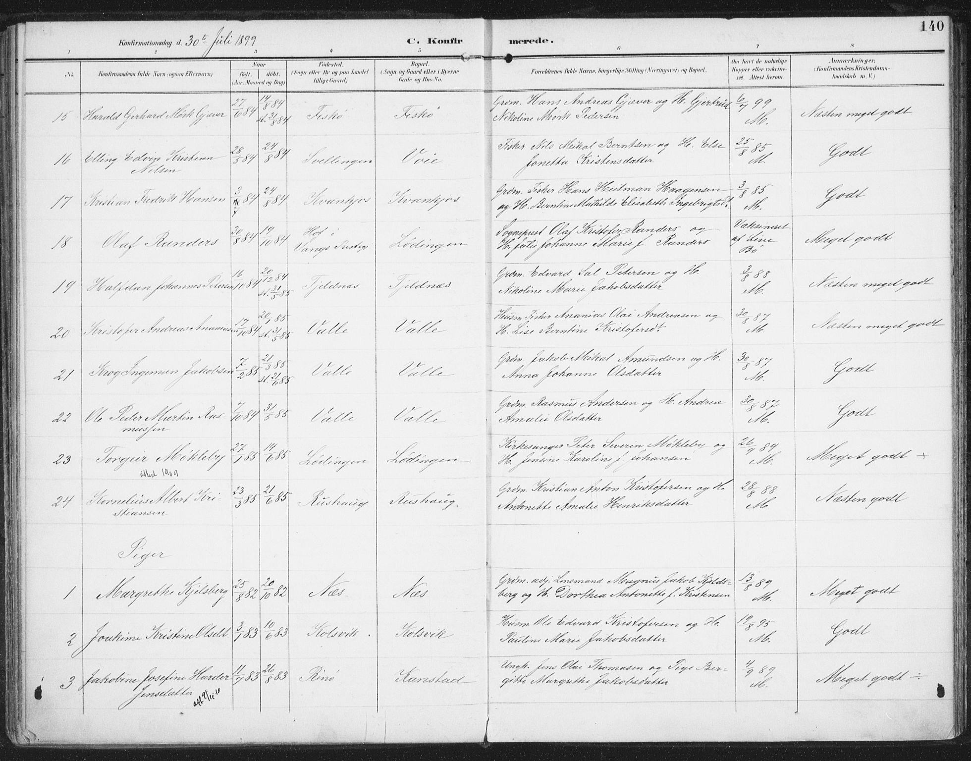 Ministerialprotokoller, klokkerbøker og fødselsregistre - Nordland, AV/SAT-A-1459/872/L1036: Ministerialbok nr. 872A11, 1897-1913, s. 140