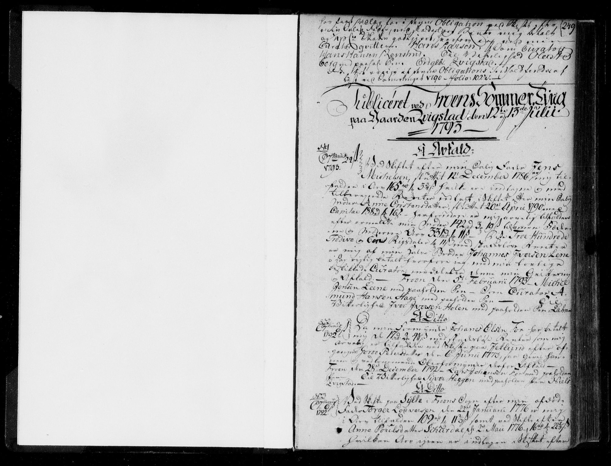 Sør-Gudbrandsdal tingrett, SAH/TING-004/H/Hb/Hba/L0005B: Pantebok nr. I 5b, 1793-1796, s. 249
