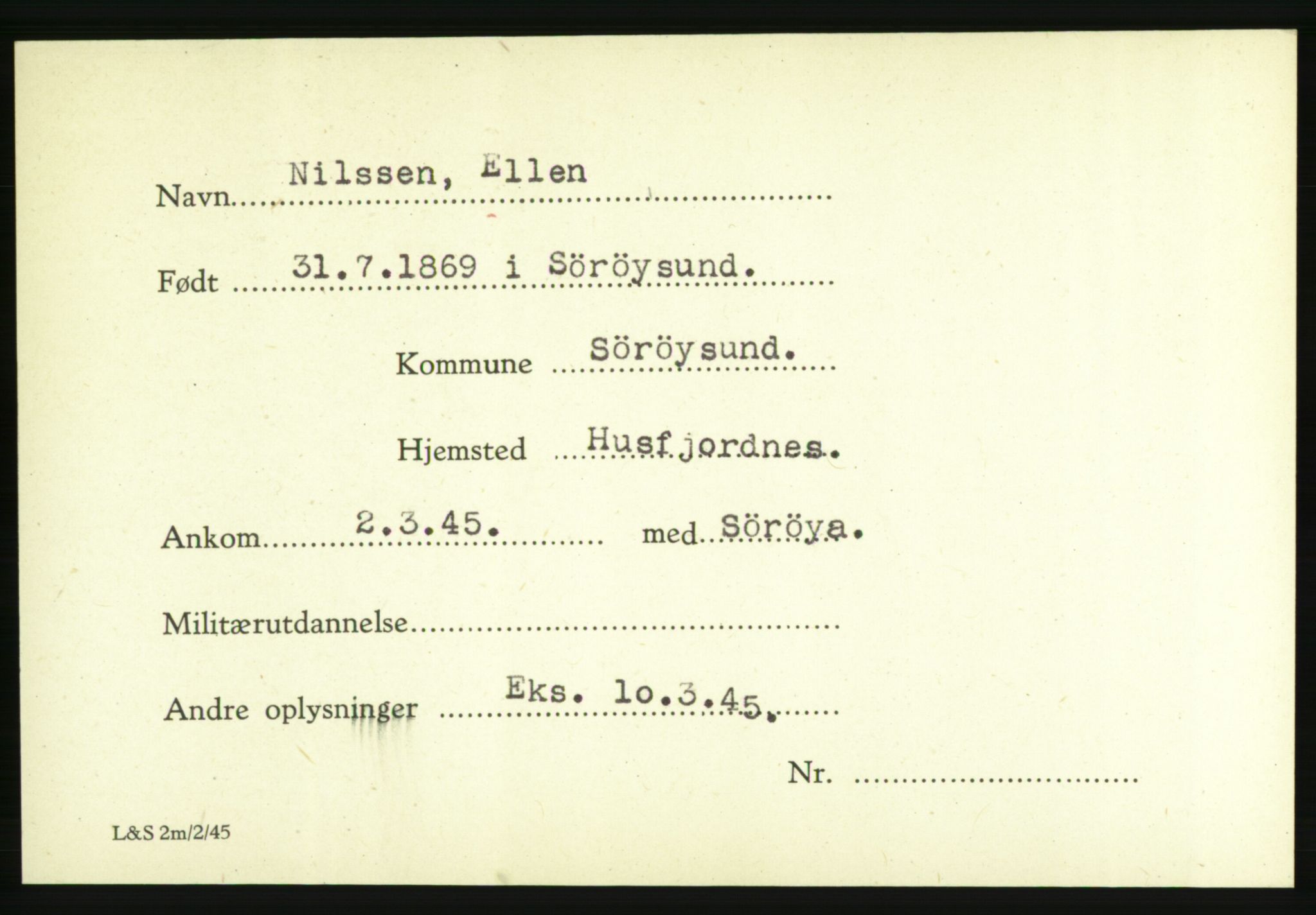 Forsvarets Overkommando. 2. kontor. Arkiv 8.1. Mottakersentralen FDE og FO.II, RA/RAFA-6952/P/Pa/L0015: Nilsen - Oxaas , 1940-1945