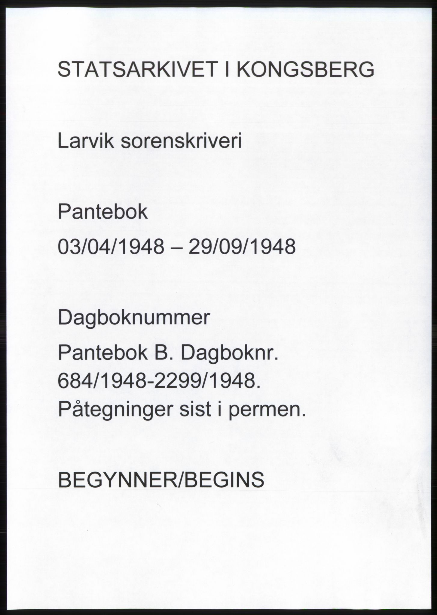 Larvik sorenskriveri, AV/SAKO-A-83/G/Ga/Gac/L0014: Pantebok nr. B-14, 1948-1948