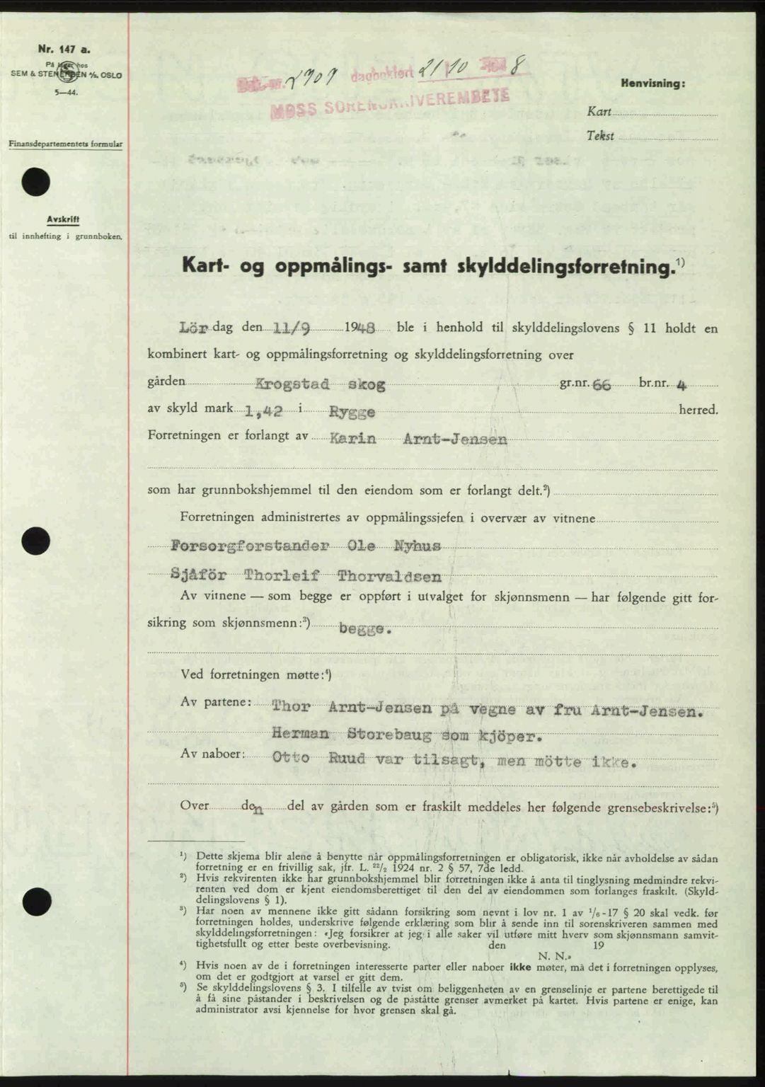 Moss sorenskriveri, SAO/A-10168: Pantebok nr. A20, 1948-1948, Dagboknr: 2707/1948