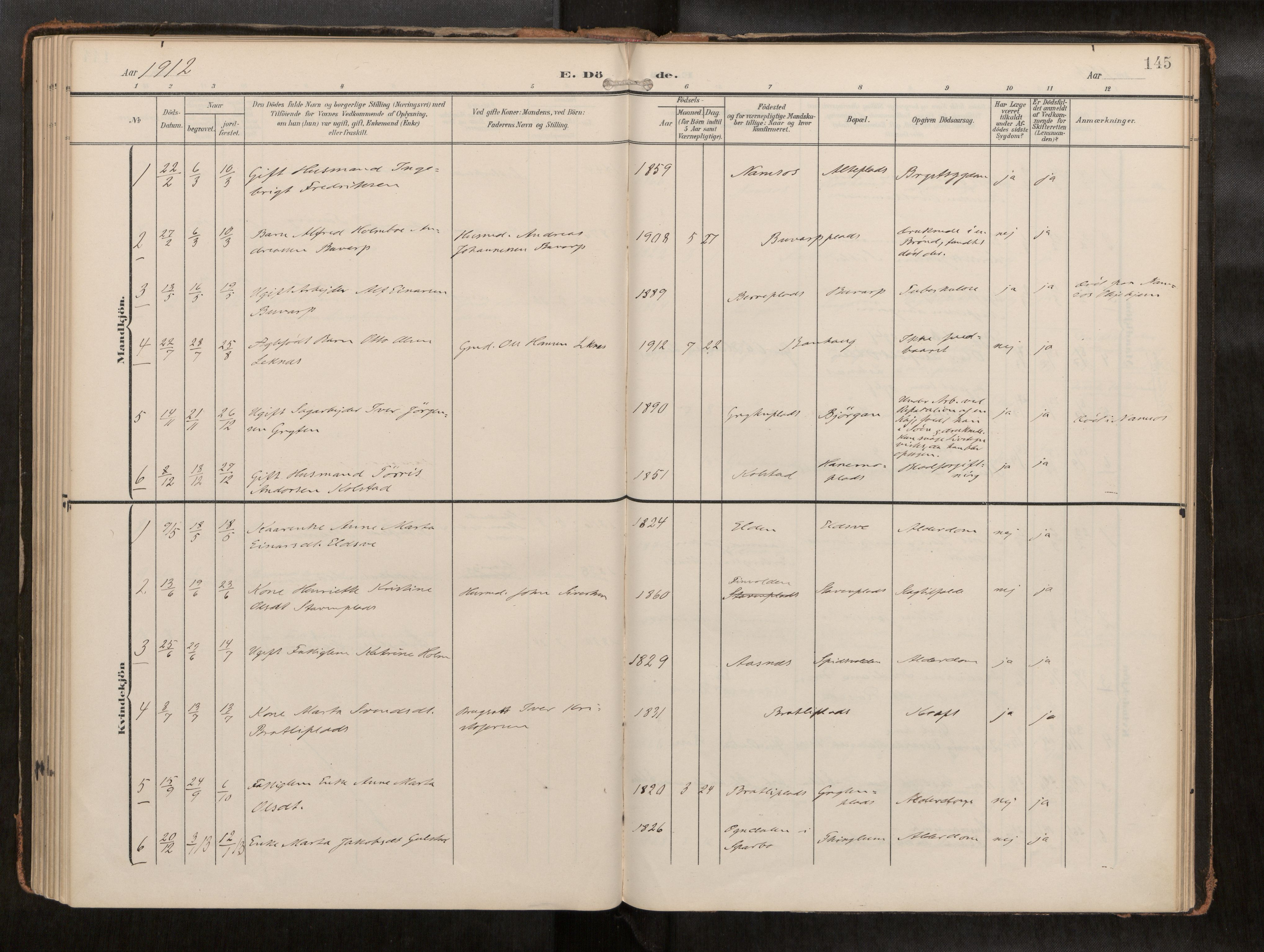 Ministerialprotokoller, klokkerbøker og fødselsregistre - Nord-Trøndelag, SAT/A-1458/742/L0409a: Ministerialbok nr. 742A03, 1906-1924, s. 145