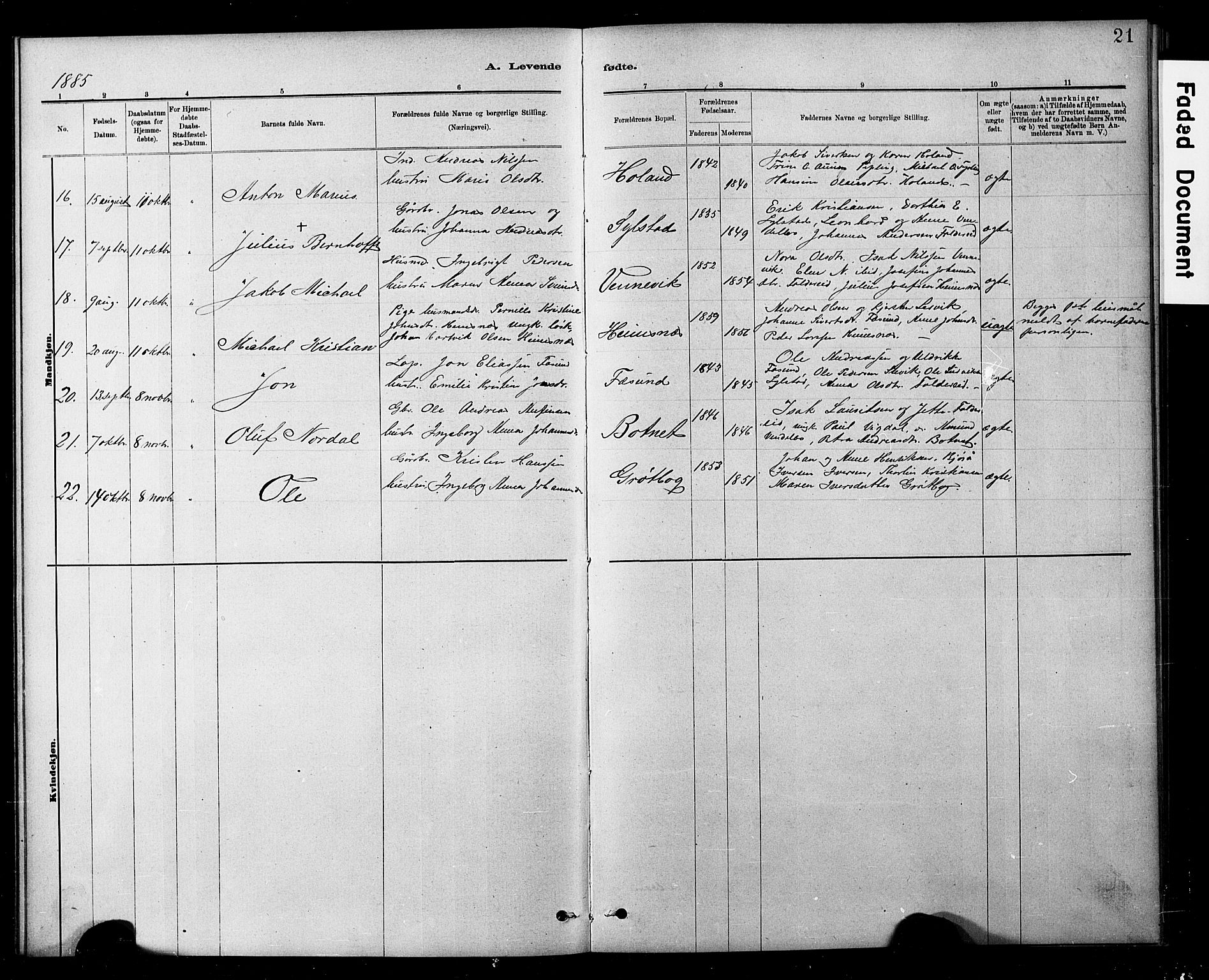 Ministerialprotokoller, klokkerbøker og fødselsregistre - Nord-Trøndelag, SAT/A-1458/783/L0661: Klokkerbok nr. 783C01, 1878-1893, s. 21