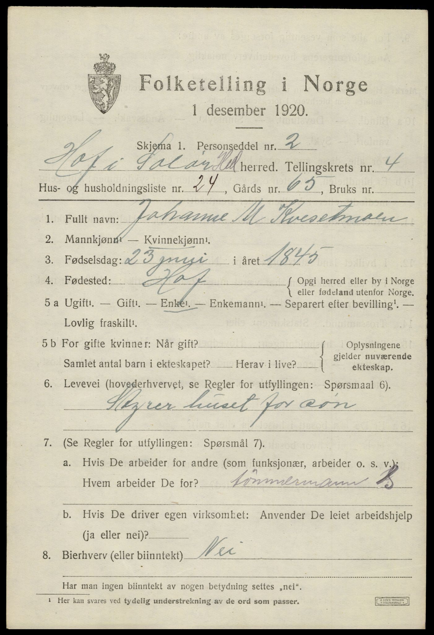 SAH, Folketelling 1920 for 0424 Hof herred, 1920, s. 5361