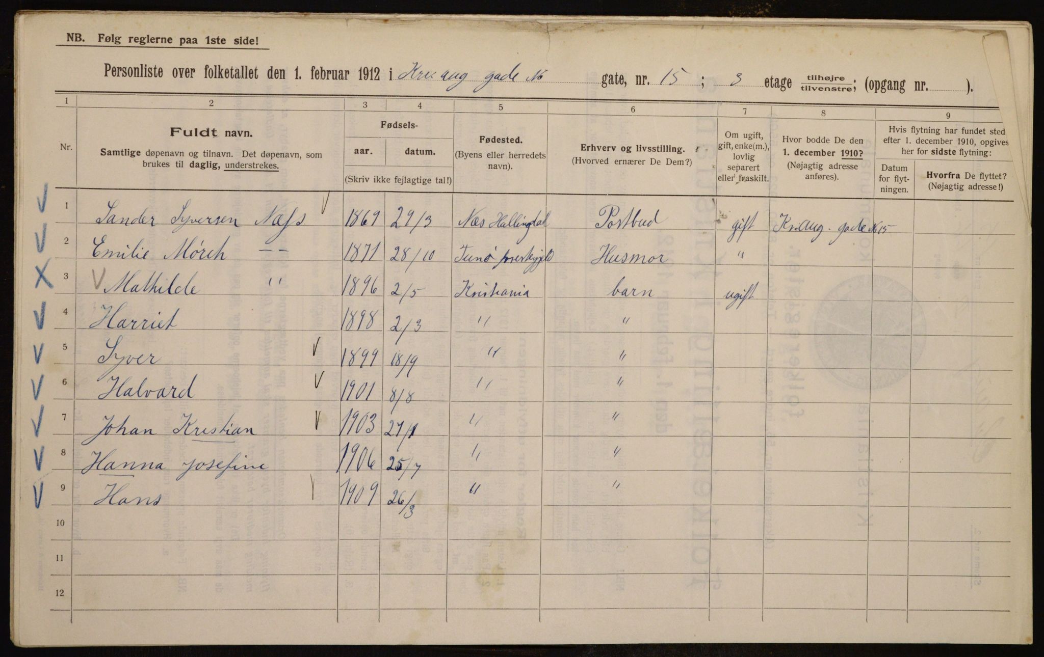 OBA, Kommunal folketelling 1.2.1912 for Kristiania, 1912, s. 54326