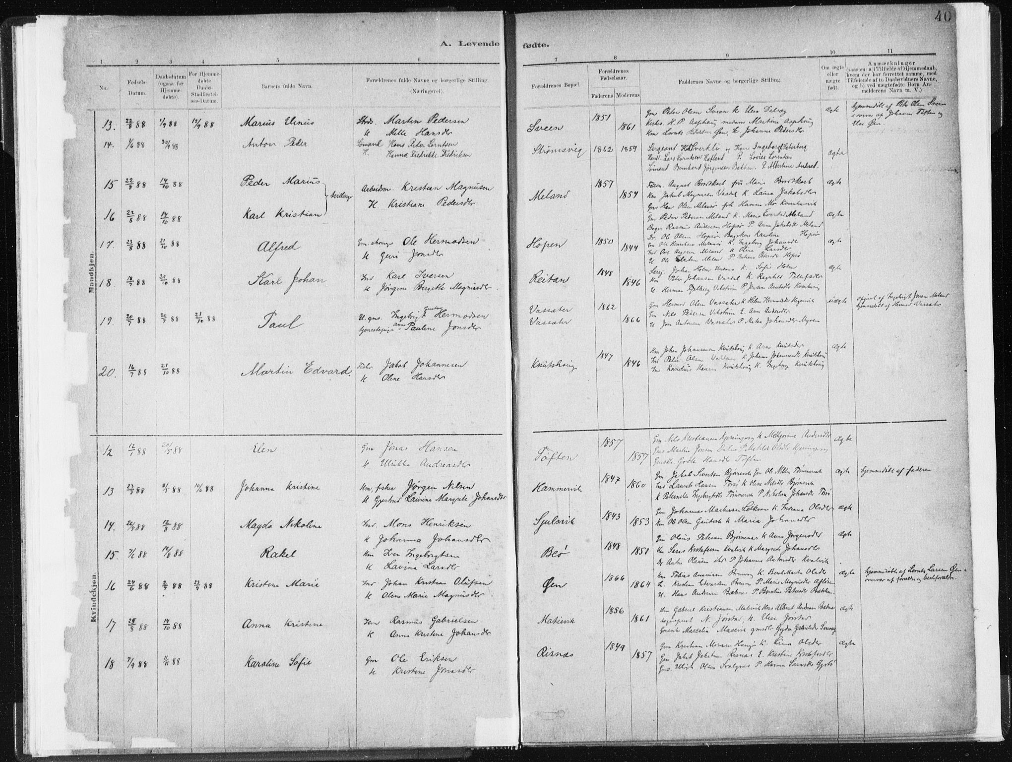 Ministerialprotokoller, klokkerbøker og fødselsregistre - Sør-Trøndelag, SAT/A-1456/634/L0533: Ministerialbok nr. 634A09, 1882-1901, s. 40
