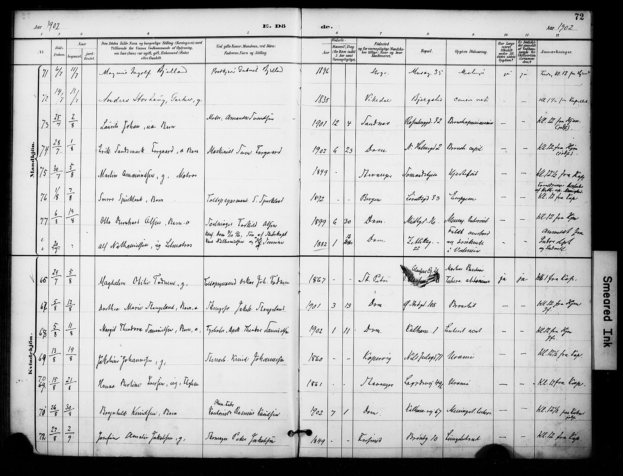 Domkirken sokneprestkontor, AV/SAST-A-101812/001/30/30BA/L0032: Ministerialbok nr. A 31, 1896-1917, s. 72