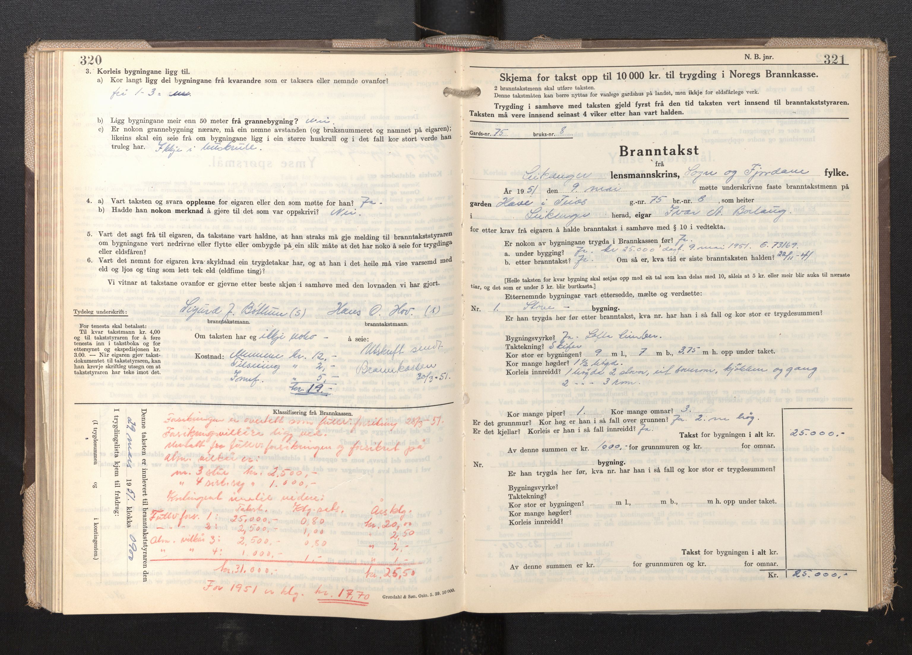 Lensmannen i Leikanger, AV/SAB-A-29201/0012/L0009: Branntakstprotokoll, skjematakst, 1946-1952, s. 320-321