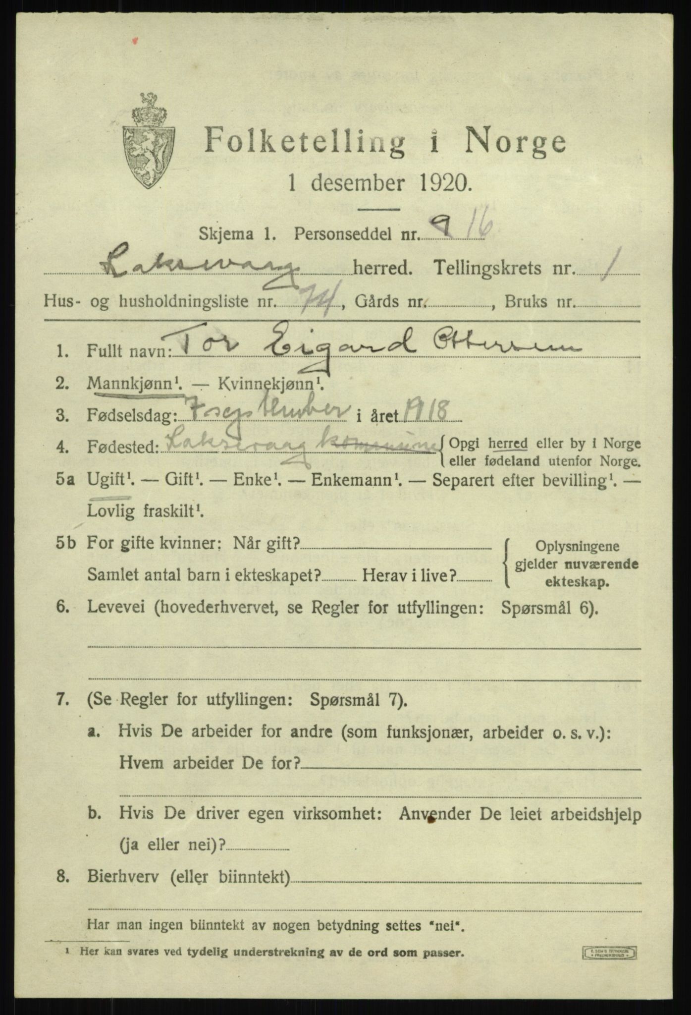 SAB, Folketelling 1920 for 1248 Laksevåg herred, 1920, s. 5116
