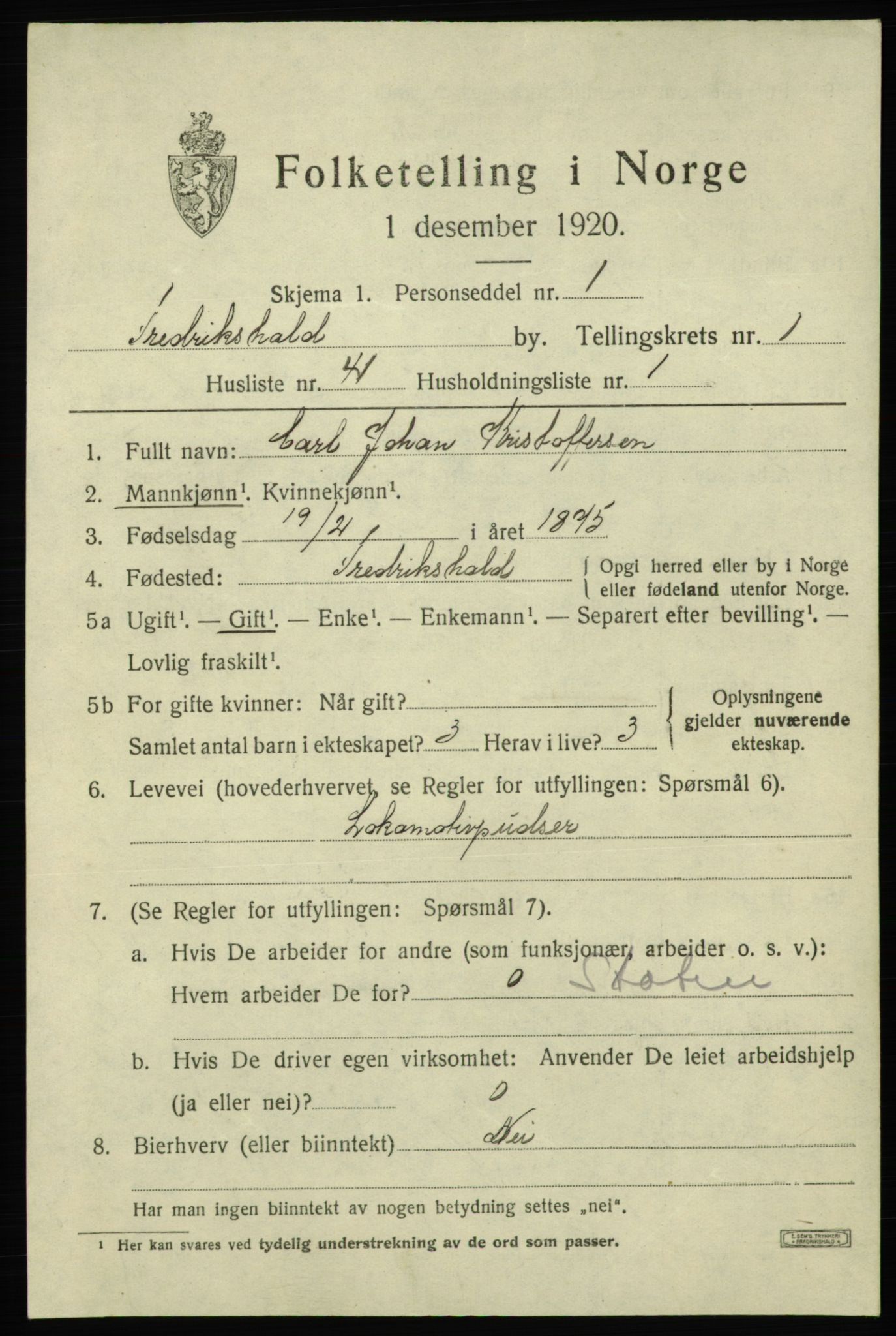 SAO, Folketelling 1920 for 0101 Fredrikshald kjøpstad, 1920, s. 8893