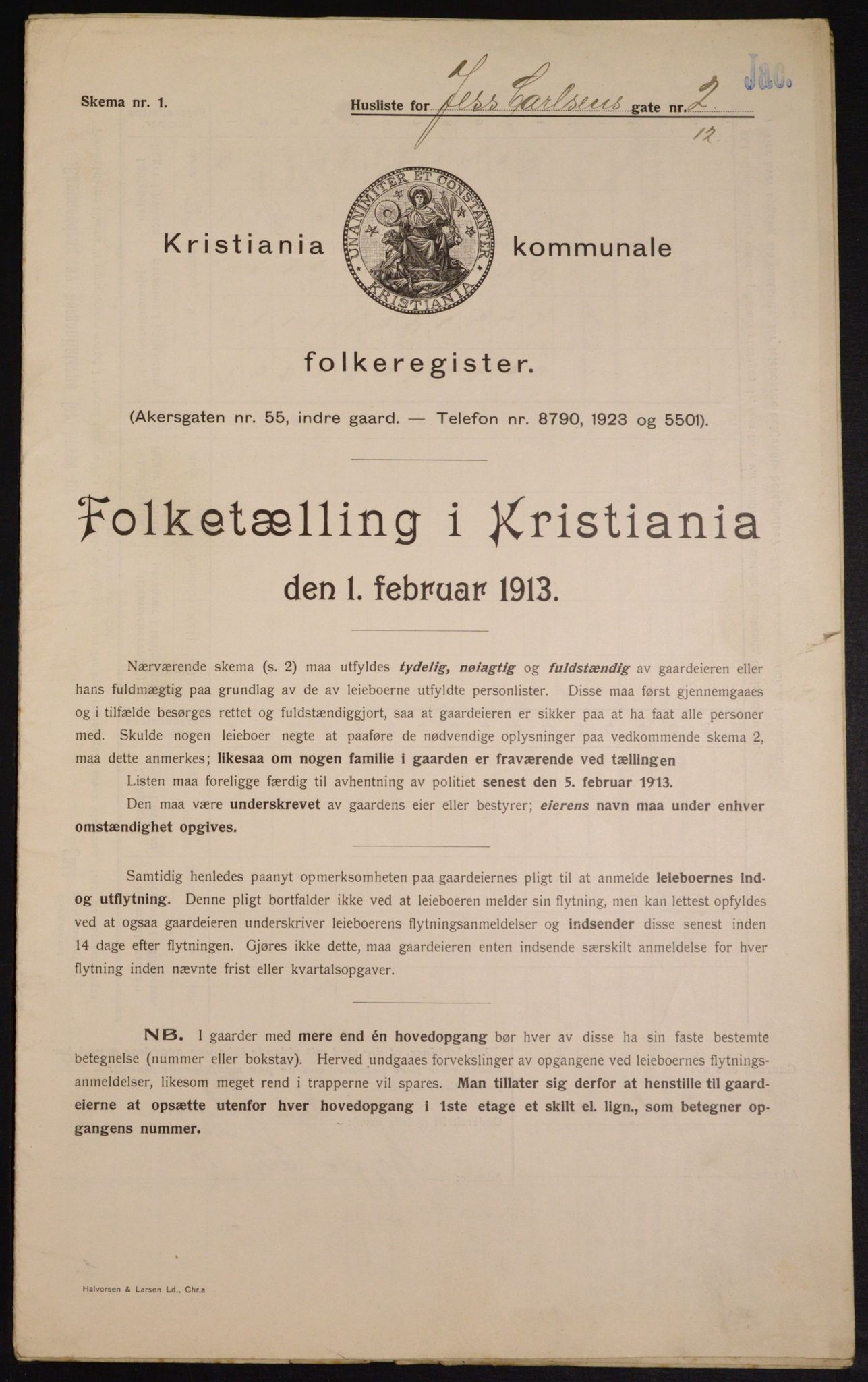 OBA, Kommunal folketelling 1.2.1913 for Kristiania, 1913, s. 46727