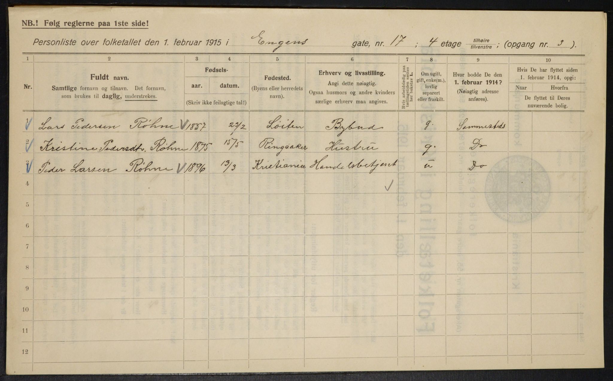 OBA, Kommunal folketelling 1.2.1915 for Kristiania, 1915, s. 21499