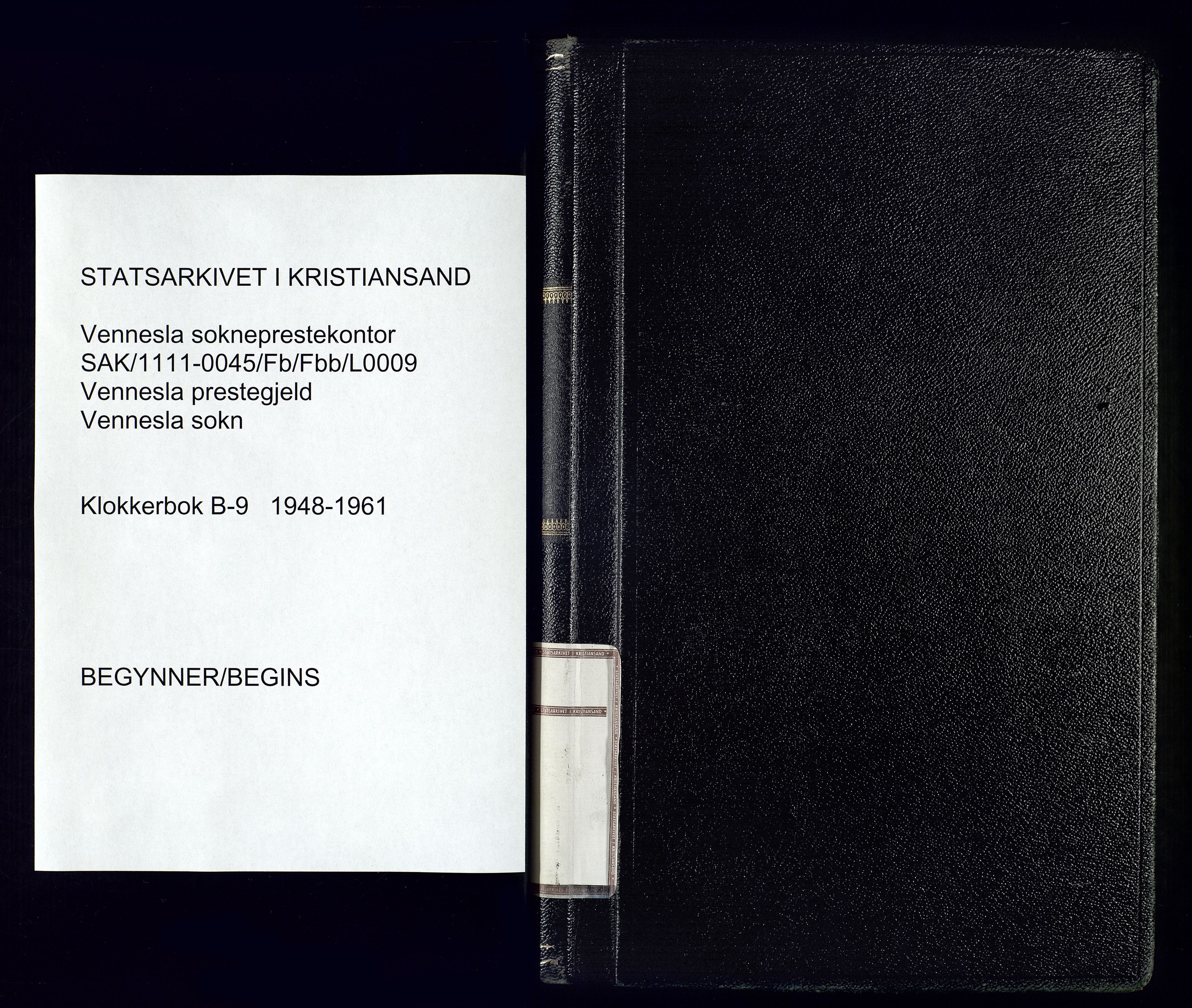 Vennesla sokneprestkontor, SAK/1111-0045/Fb/Fbb/L0009: Klokkerbok nr. B-9, 1948-1961