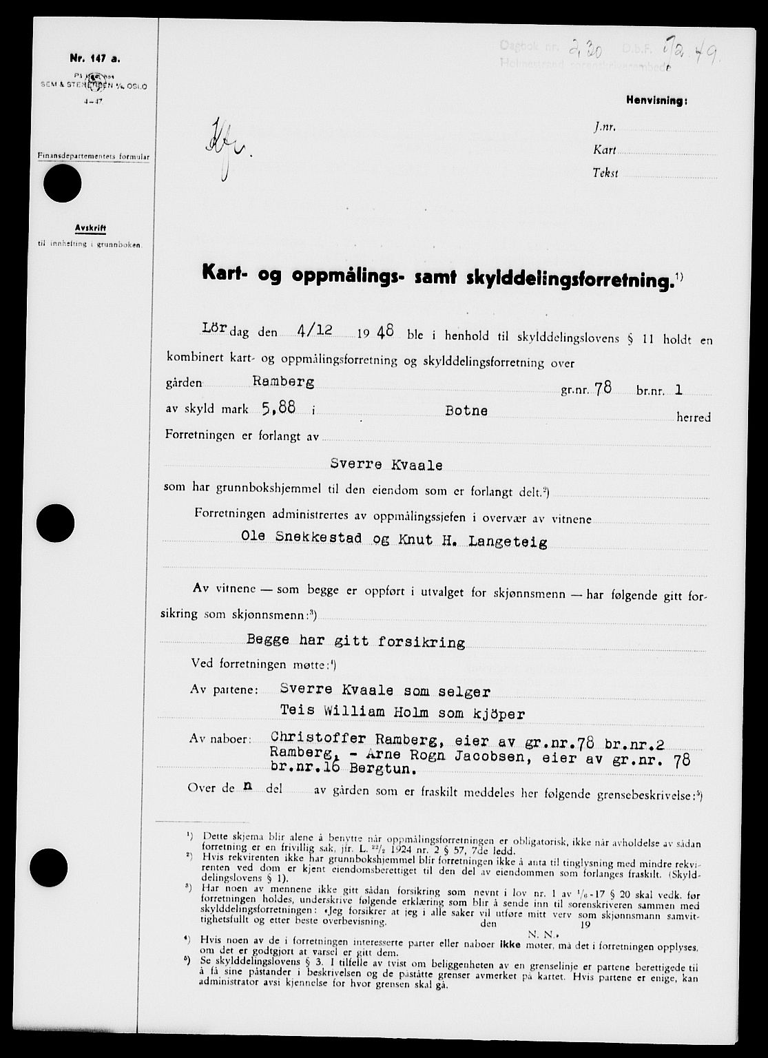 Holmestrand sorenskriveri, SAKO/A-67/G/Ga/Gaa/L0065: Pantebok nr. A-65, 1948-1949, Dagboknr: 230/1949