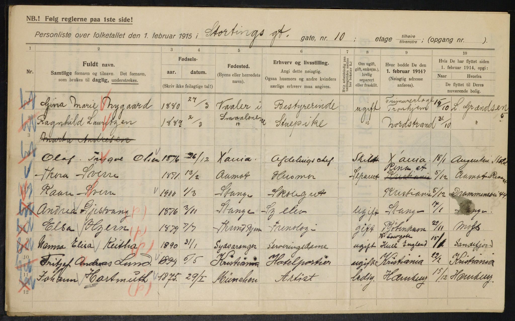 OBA, Kommunal folketelling 1.2.1915 for Kristiania, 1915, s. 103698