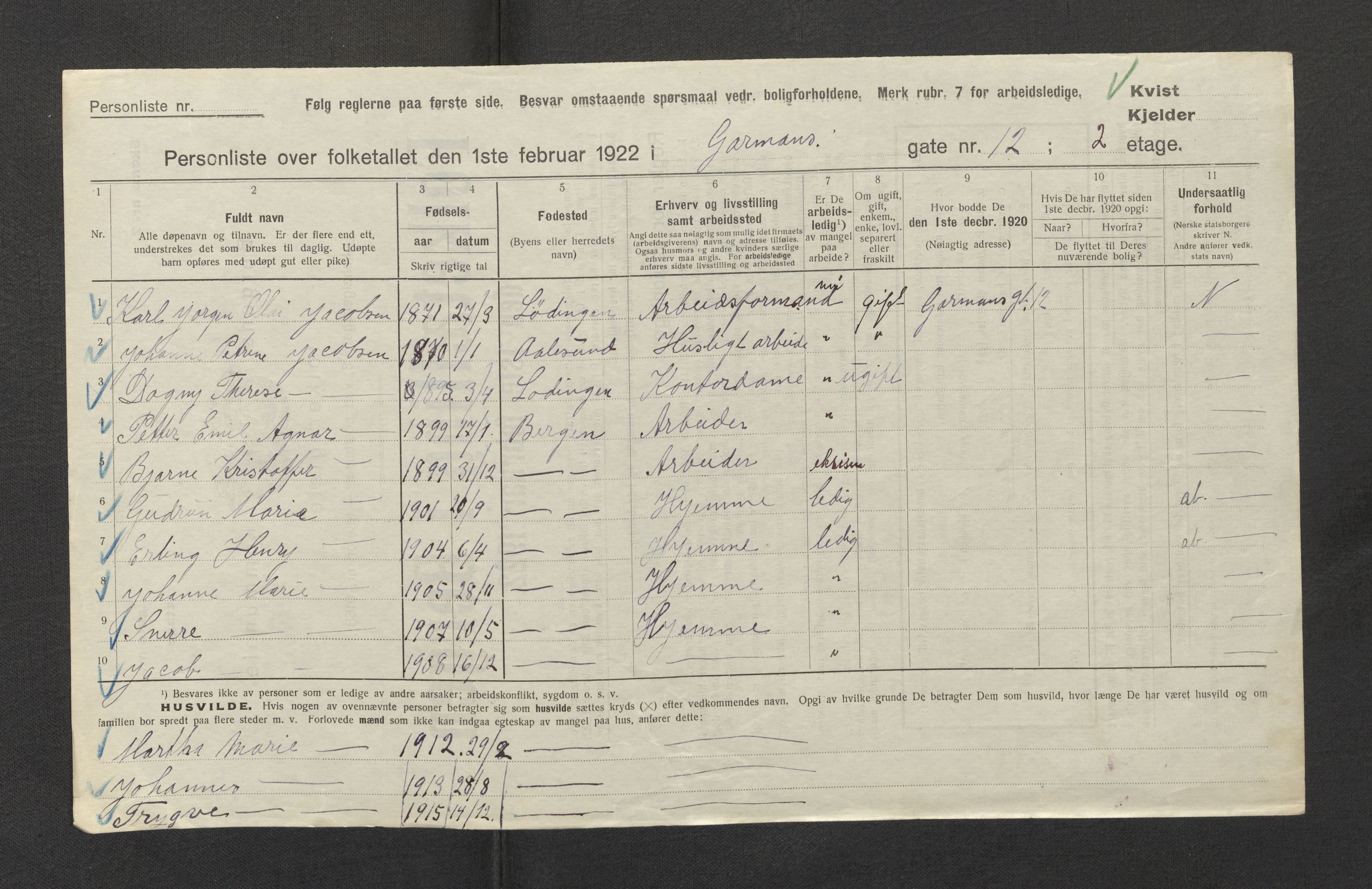 SAB, Kommunal folketelling 1922 for Bergen kjøpstad, 1922, s. 10375