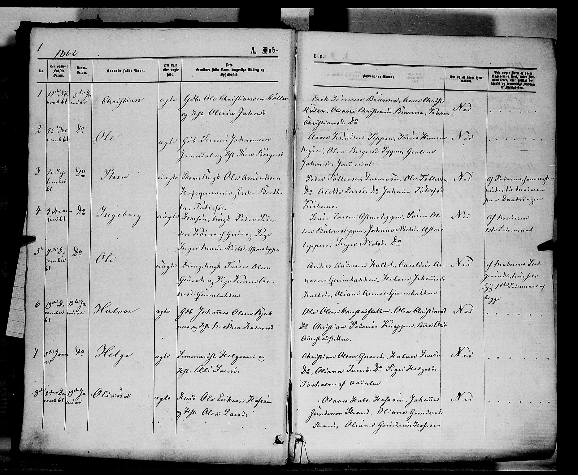 Hof prestekontor, AV/SAH-PREST-038/H/Ha/Haa/L0009: Ministerialbok nr. 9, 1862-1877, s. 1