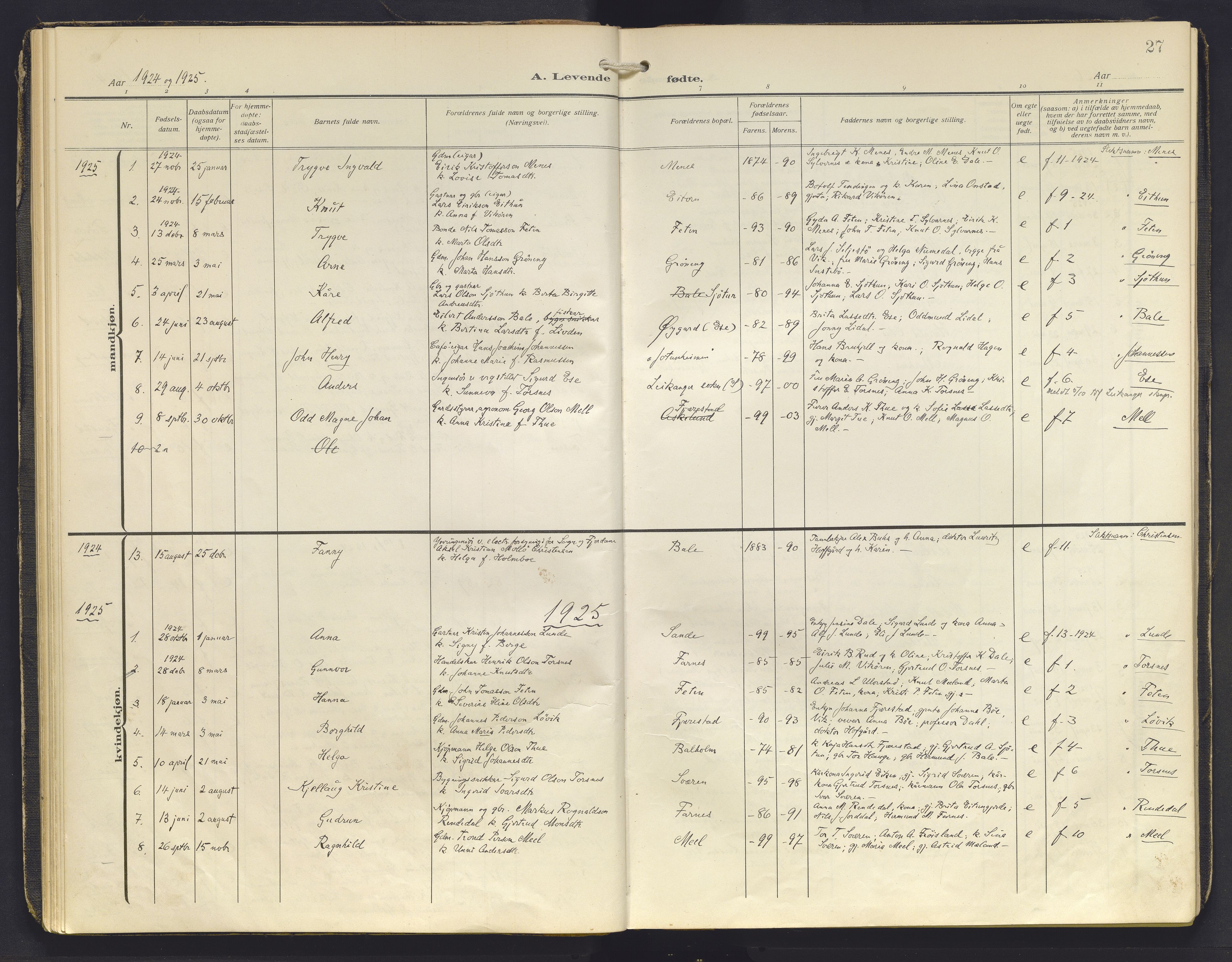 Balestrand sokneprestembete, AV/SAB-A-79601/H/Haa/Haab/L0002: Ministerialbok nr. B 2, 1911-1932, s. 27