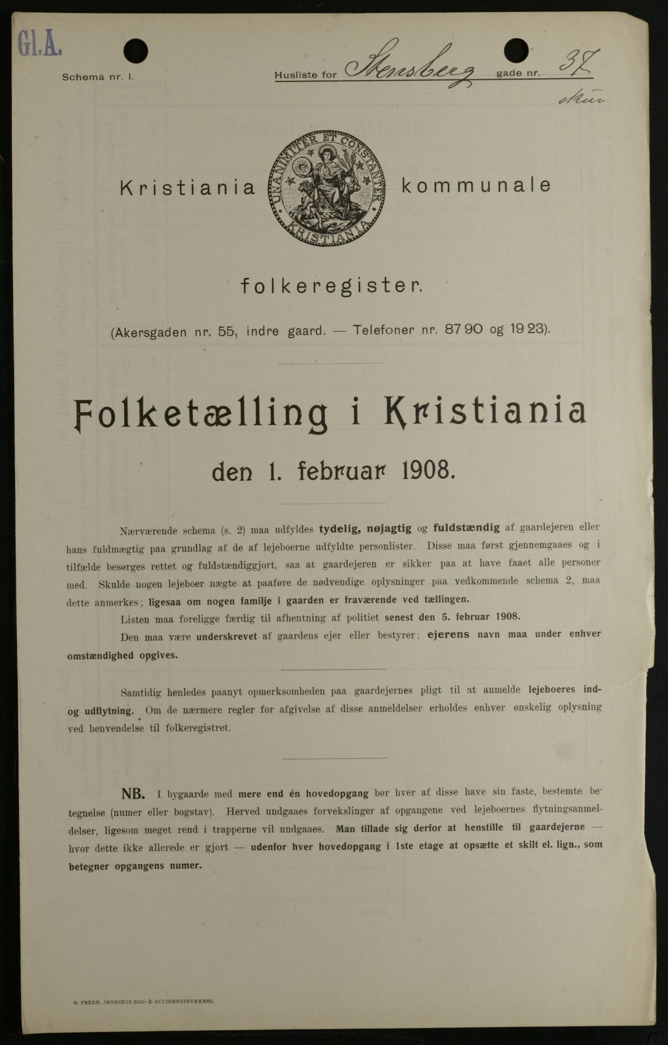 OBA, Kommunal folketelling 1.2.1908 for Kristiania kjøpstad, 1908, s. 91479