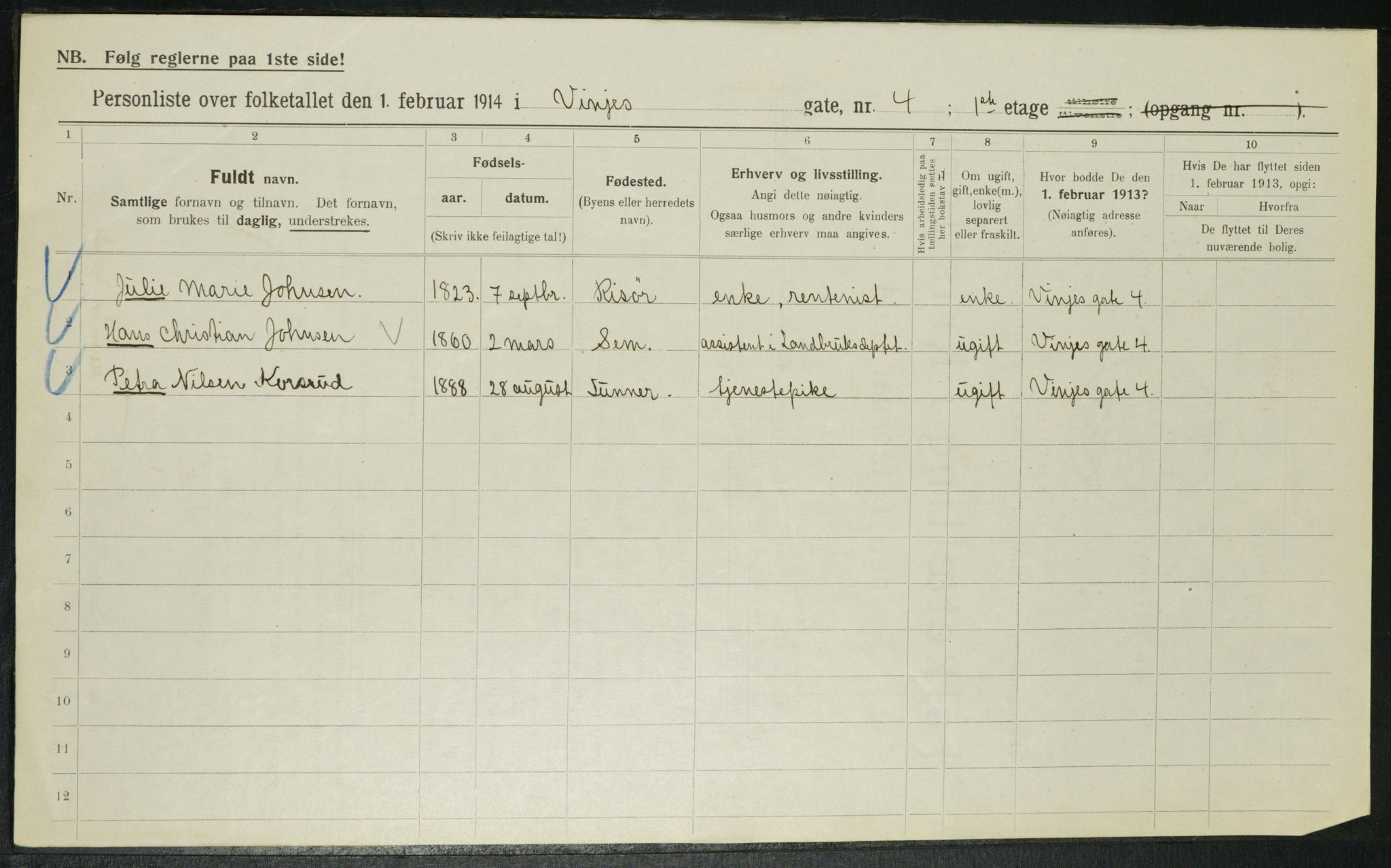 OBA, Kommunal folketelling 1.2.1914 for Kristiania, 1914, s. 124758