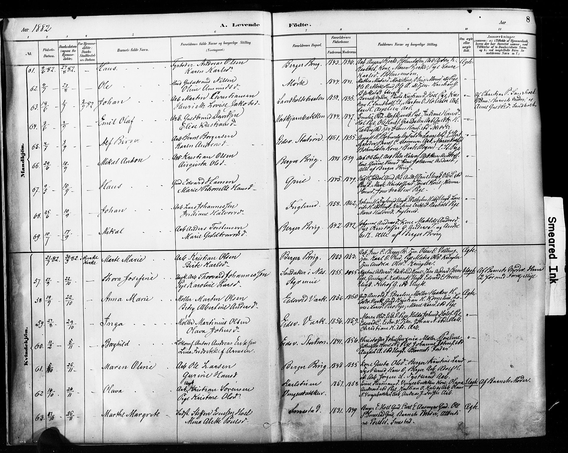 Eidsvoll prestekontor Kirkebøker, AV/SAO-A-10888/F/Fa/L0002: Ministerialbok nr. I 2, 1882-1895, s. 8