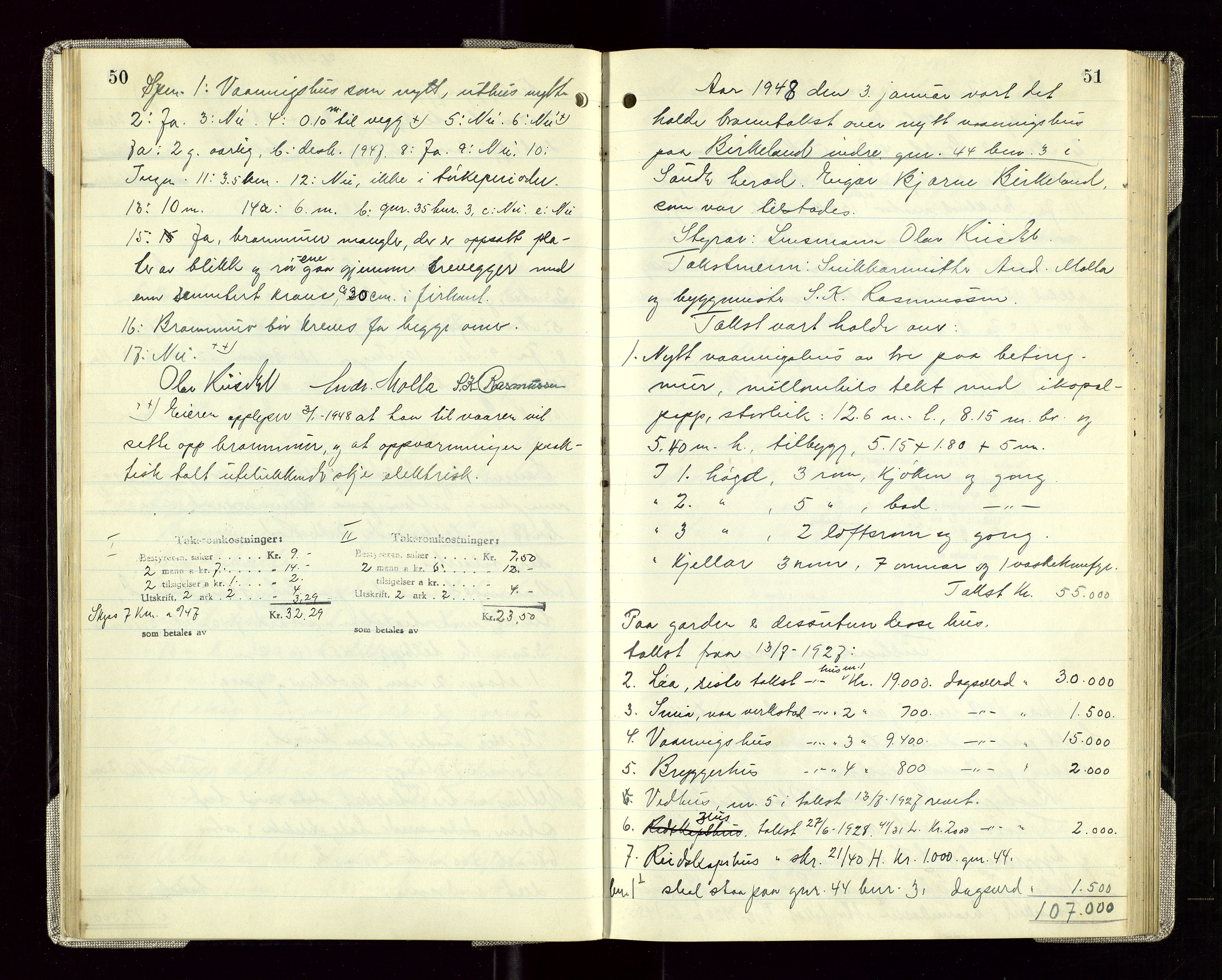 Sauda lensmannskontor, AV/SAST-A-100177/Goa/L0005: "Branntakstprotokoll for Sauda lensmannsdistrikt", 1946-1955, s. 50-51