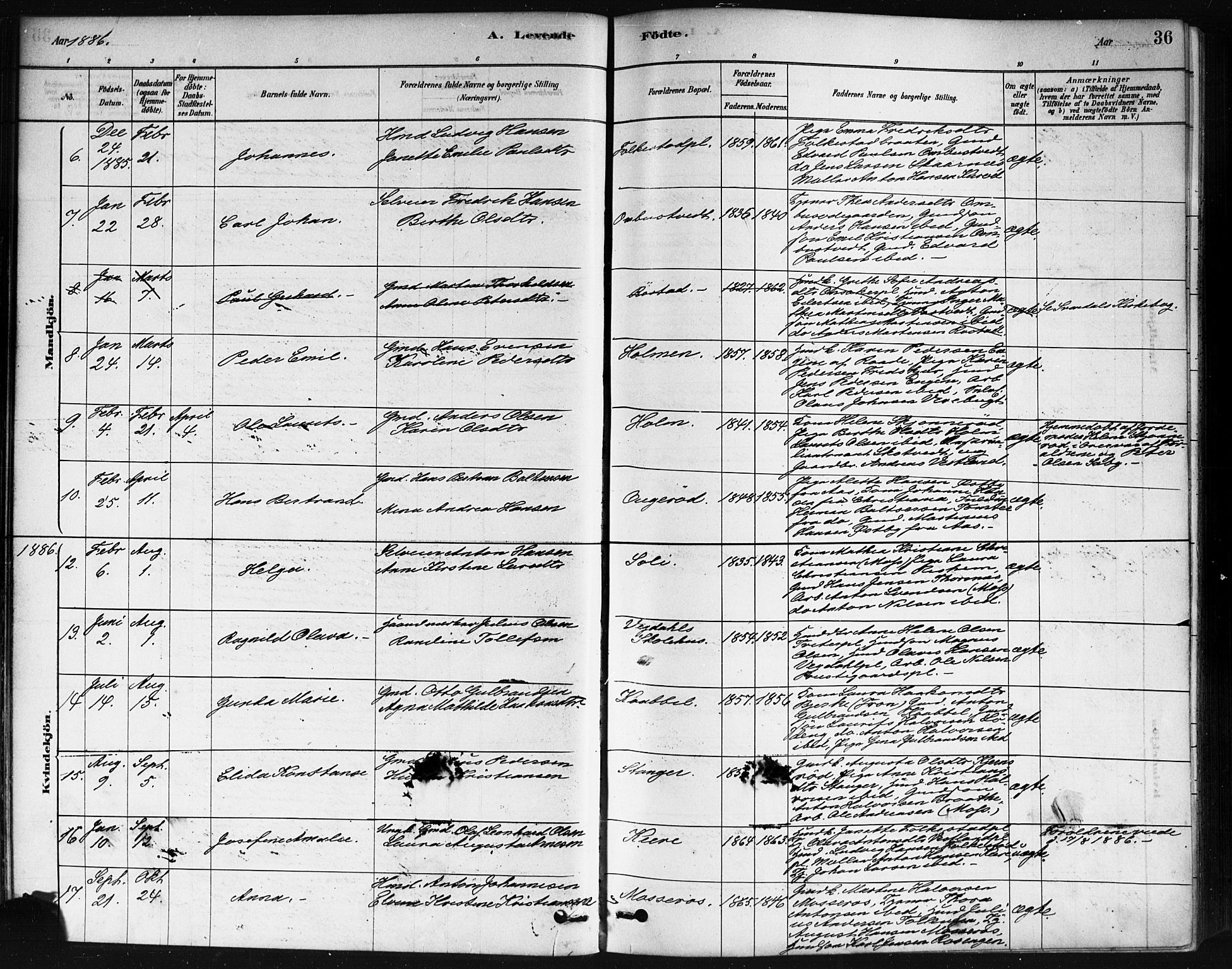 Våler prestekontor Kirkebøker, AV/SAO-A-11083/F/Fa/L0010: Ministerialbok nr. I 10, 1878-1896, s. 36