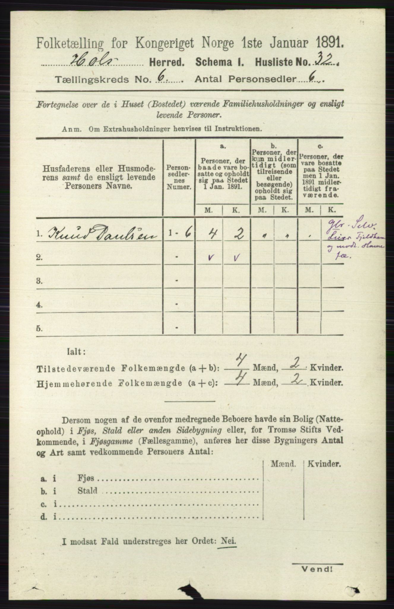 RA, Folketelling 1891 for 0620 Hol herred, 1891, s. 1743