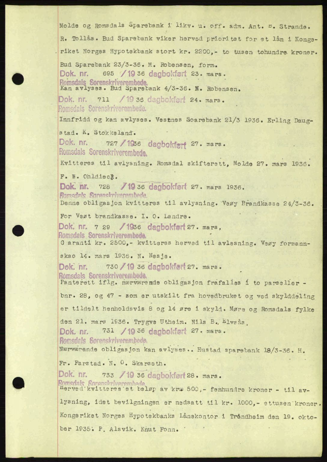 Romsdal sorenskriveri, AV/SAT-A-4149/1/2/2C: Pantebok nr. C1a, 1936-1945, Dagboknr: 695/1936