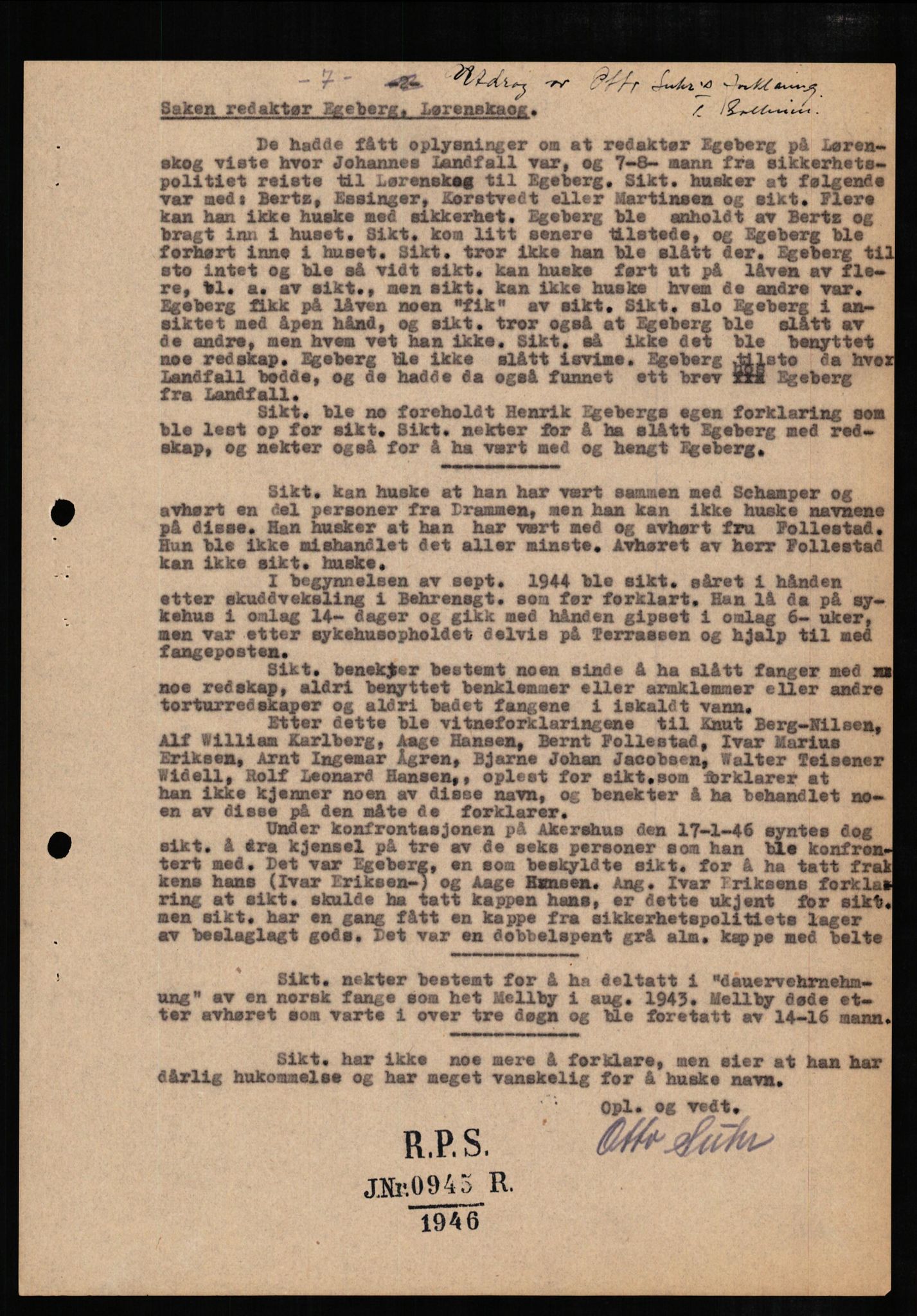 Forsvaret, Forsvarets overkommando II, RA/RAFA-3915/D/Db/L0007: CI Questionaires. Tyske okkupasjonsstyrker i Norge. Tyskere., 1945-1946, s. 311