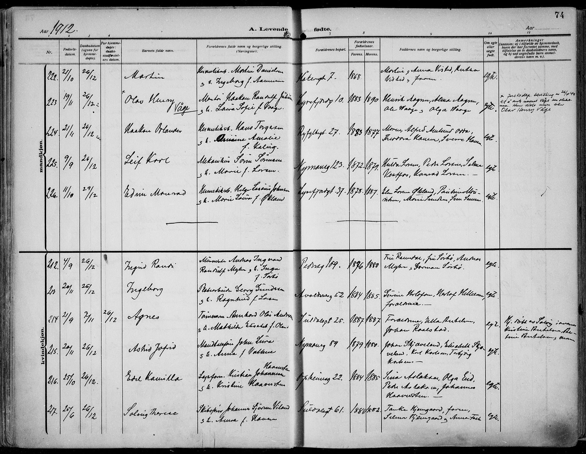 St. Johannes sokneprestkontor, AV/SAST-A-101814/002/B/L0002: Ministerialbok nr. A 9, 1911-1921, s. 74