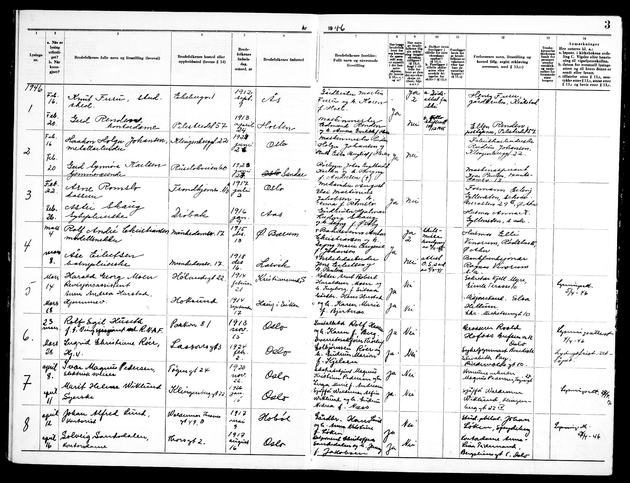 Piperviken prestekontor Kirkebøker, AV/SAO-A-10874/H/L0003: Lysningsprotokoll nr. 3, 1945-1959, s. 3