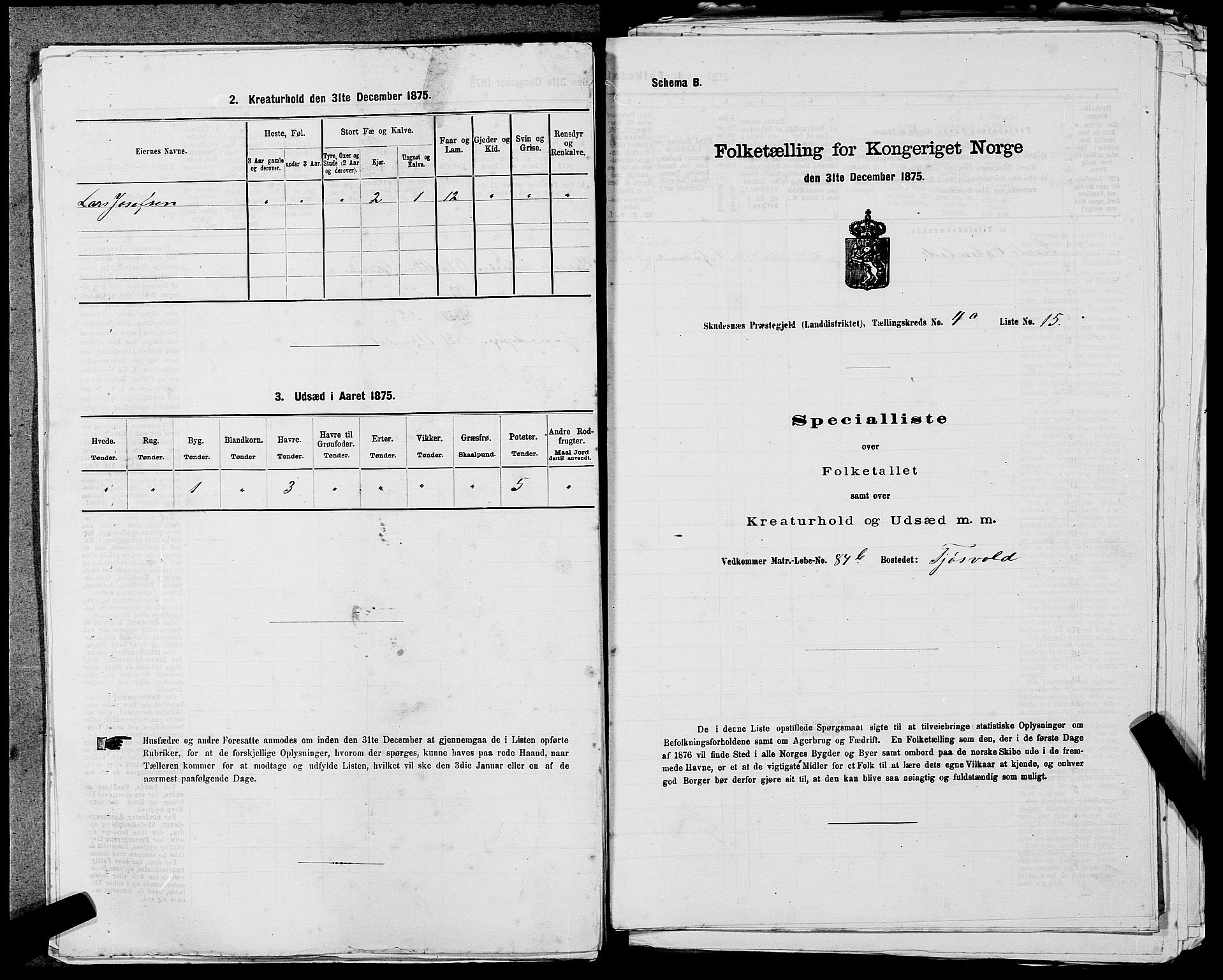 SAST, Folketelling 1875 for 1150L Skudenes prestegjeld, Falnes sokn, Åkra sokn og Ferkingstad sokn, 1875, s. 386