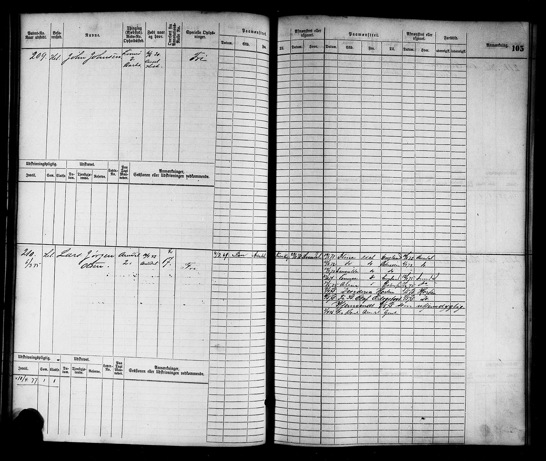 Arendal mønstringskrets, AV/SAK-2031-0012/F/Fb/L0010: Hovedrulle nr 1-774, S-8, 1868-1885, s. 110