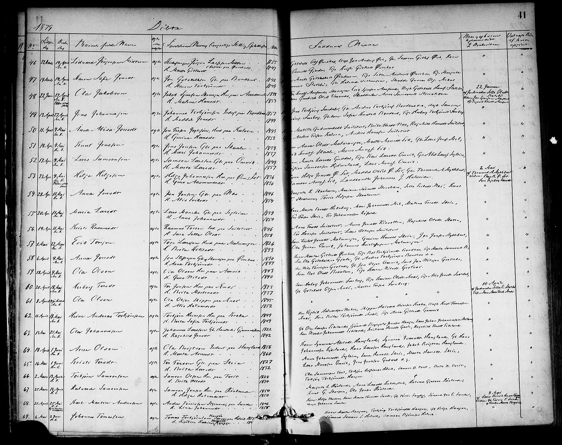 Kvinnherad sokneprestembete, AV/SAB-A-76401/H/Haa: Ministerialbok nr. A 9, 1873-1886, s. 41