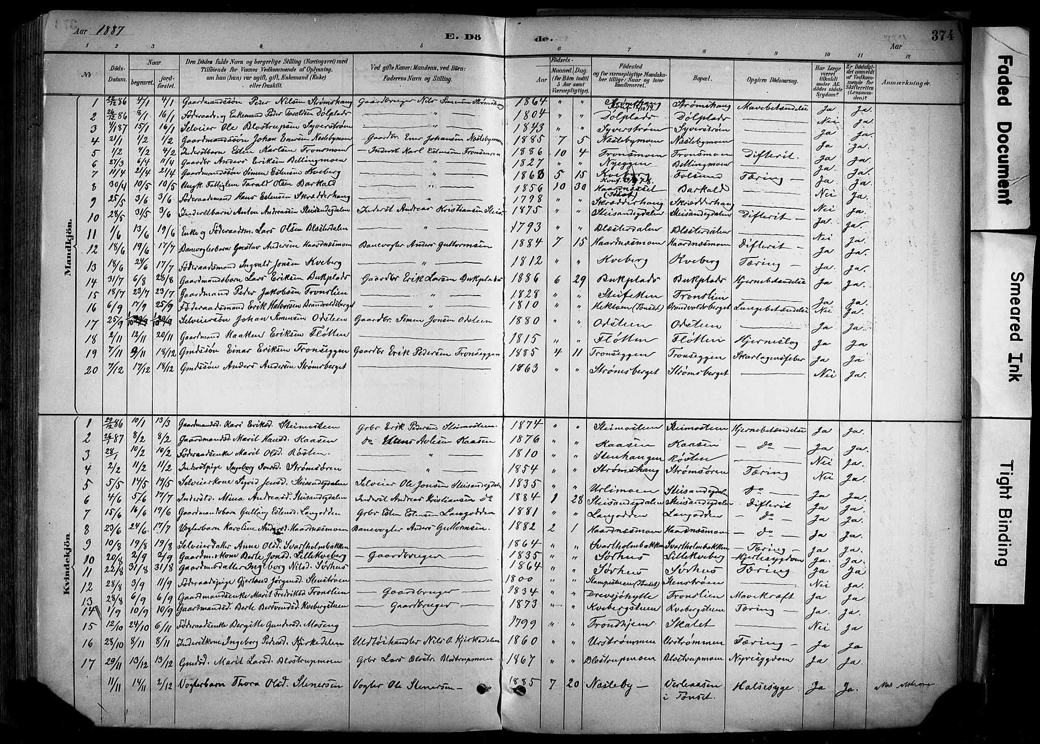 Alvdal prestekontor, SAH/PREST-060/H/Ha/Haa/L0002: Ministerialbok nr. 2, 1883-1906, s. 374